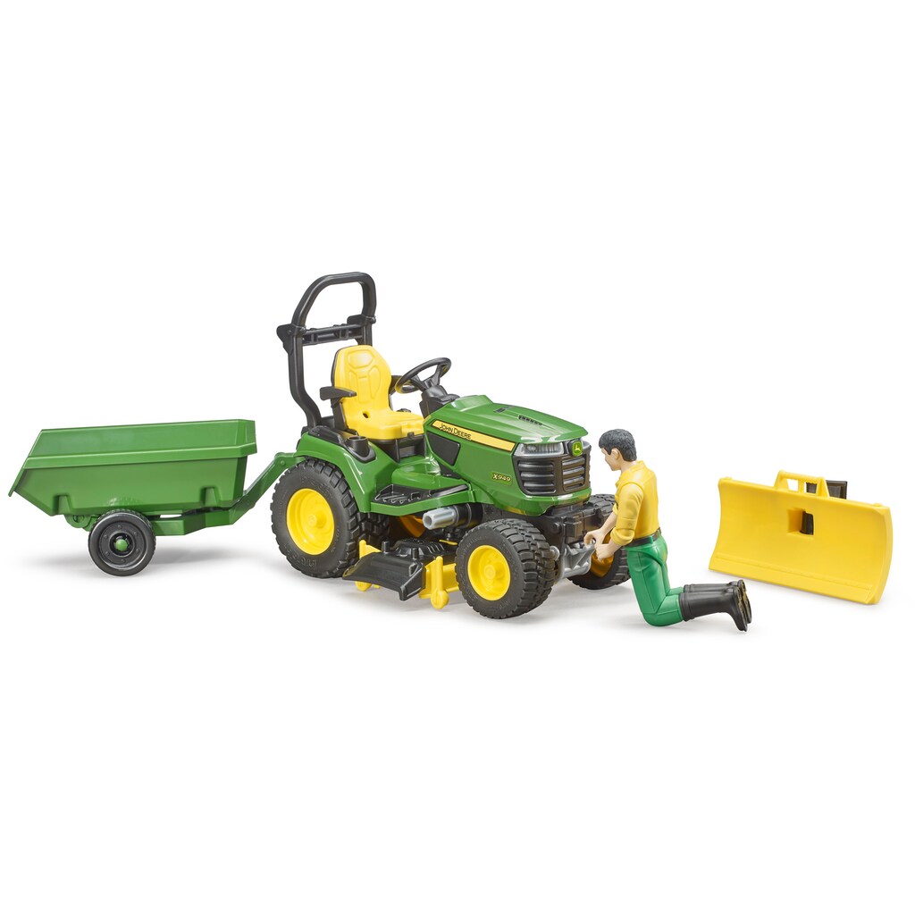 Bruder® Spielzeug-Traktor »bworld John Deere Aufsitzrasenmäher mit Anhänger und Gärtner (62104)«