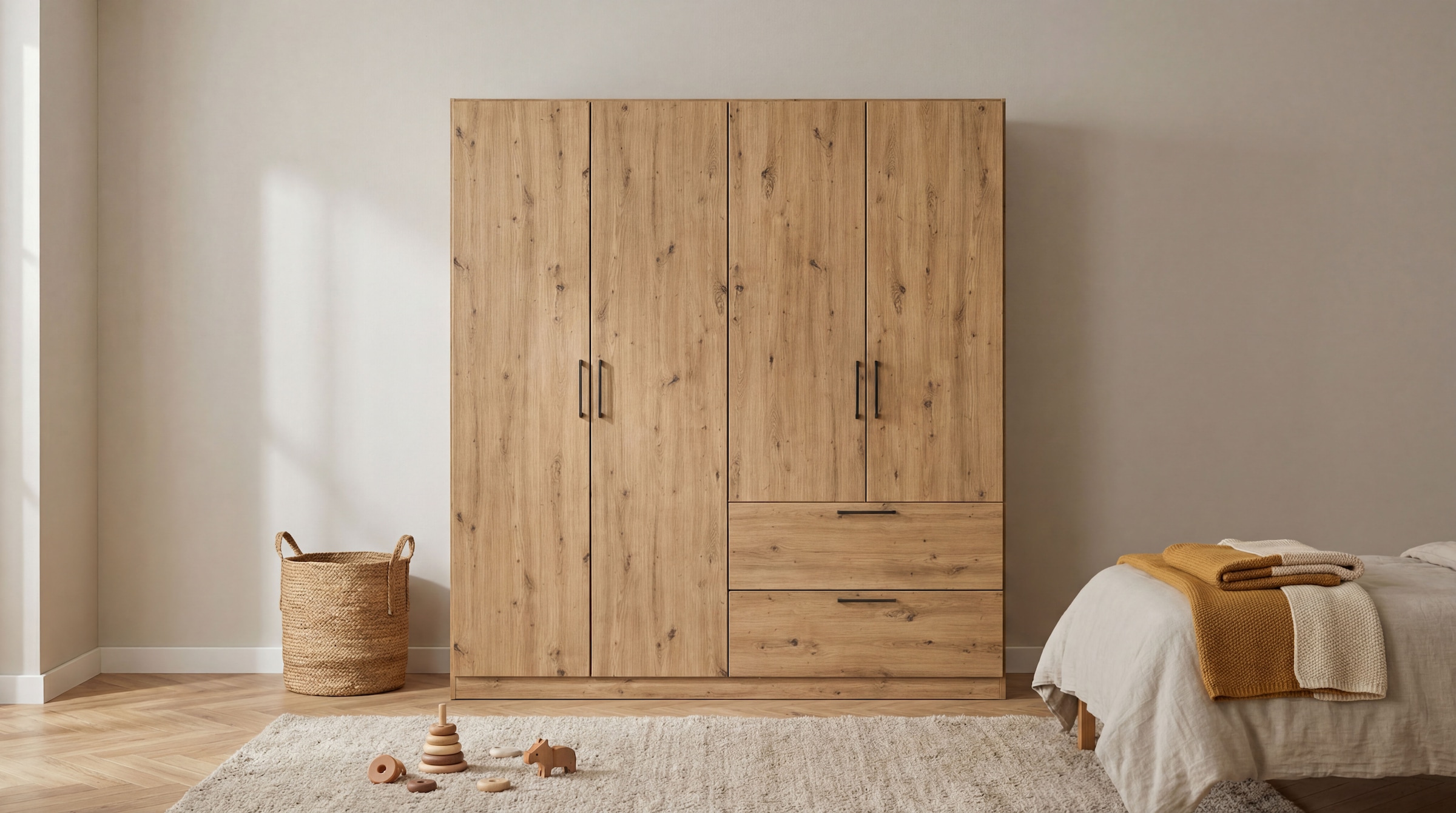 OTTO home Drehtürenschrank »Kleiderschrank Schrank Garderobe Wäscheschrank CHALLENGER« Breiten 181/226 cm, Höhen 197/210 cm,  Metallgriffe in Graumetallic und geräumige Schubladen MADE IN GERMANY