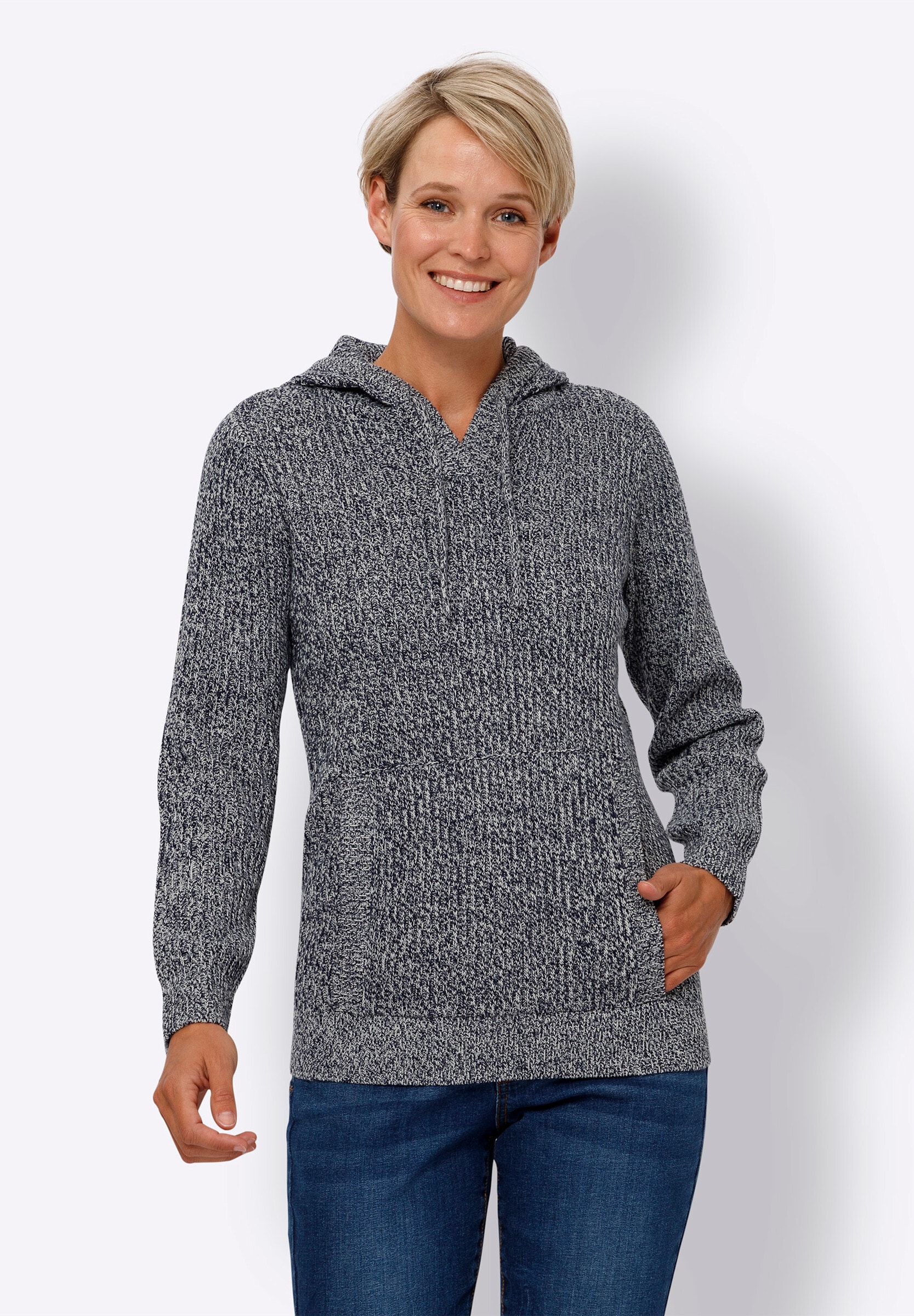 Sieh an! Strickpullover »Langarm-Pullover Kapuzenpullover in Rippen-Optik«