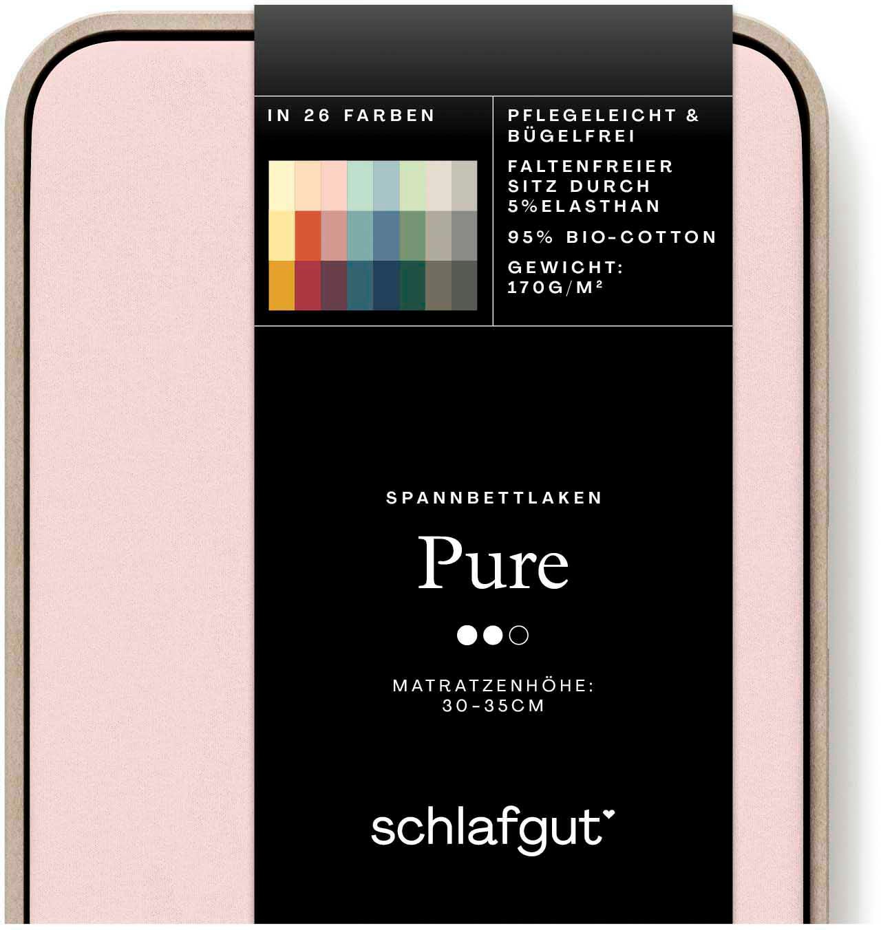 Schlafgut Spannbettlaken »PURE Bio-Baumwolle mit Elasthan, dehnbar blickdicht, straff, Bettlaken«, PREMIUM Laken für Matratzen bis 30cm Höhe, in 90x200, 140x200, 180x200