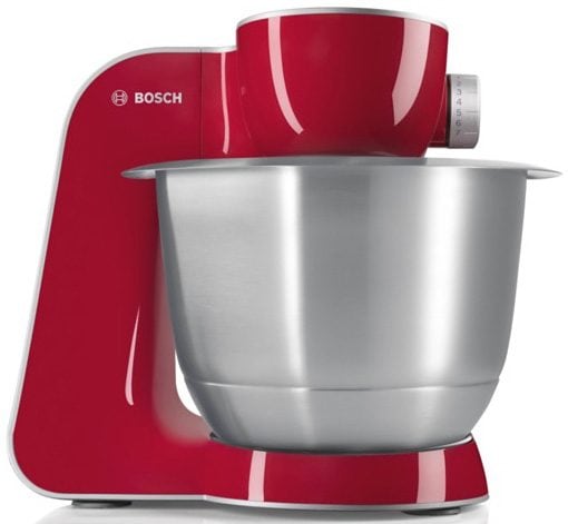 BOSCH Küchenmaschine »Serie 4 MUM56740, Durchlaufschnitzler/Mixer/Fleischw./Zitr.presse, rot«, Schüssel 3,9l Edelstahl, spülm.fest, 4 Scheiben, 3 Rührwerkzeuge