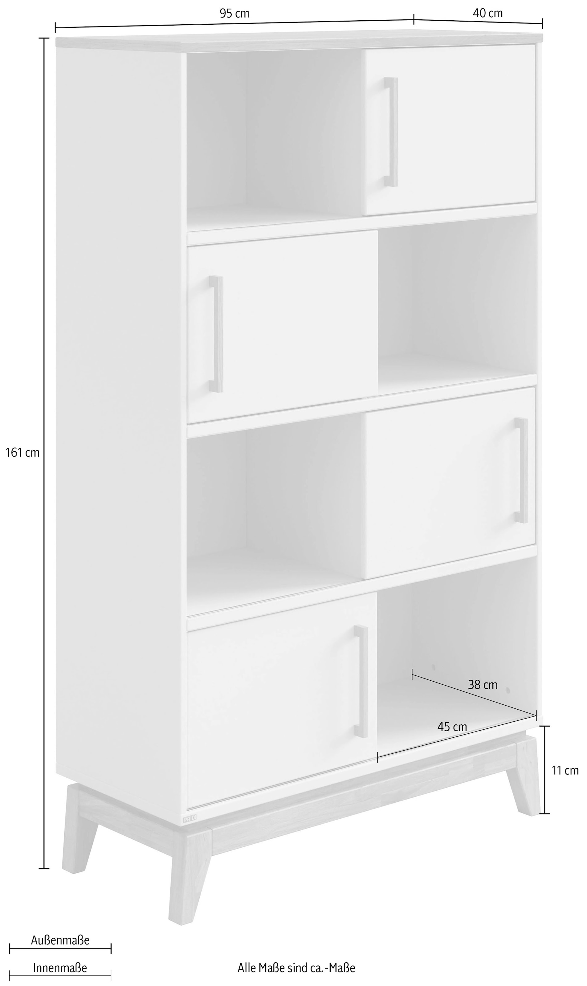 PAIDI Standregal »STIENE in Beige oder Grau, 8 Fächer, 4 Schiebetüren mit Soft-Close« B/H/T ca. 95/161/40cm,  modernes und langlebiges Regal mit Massivholz, Highboard