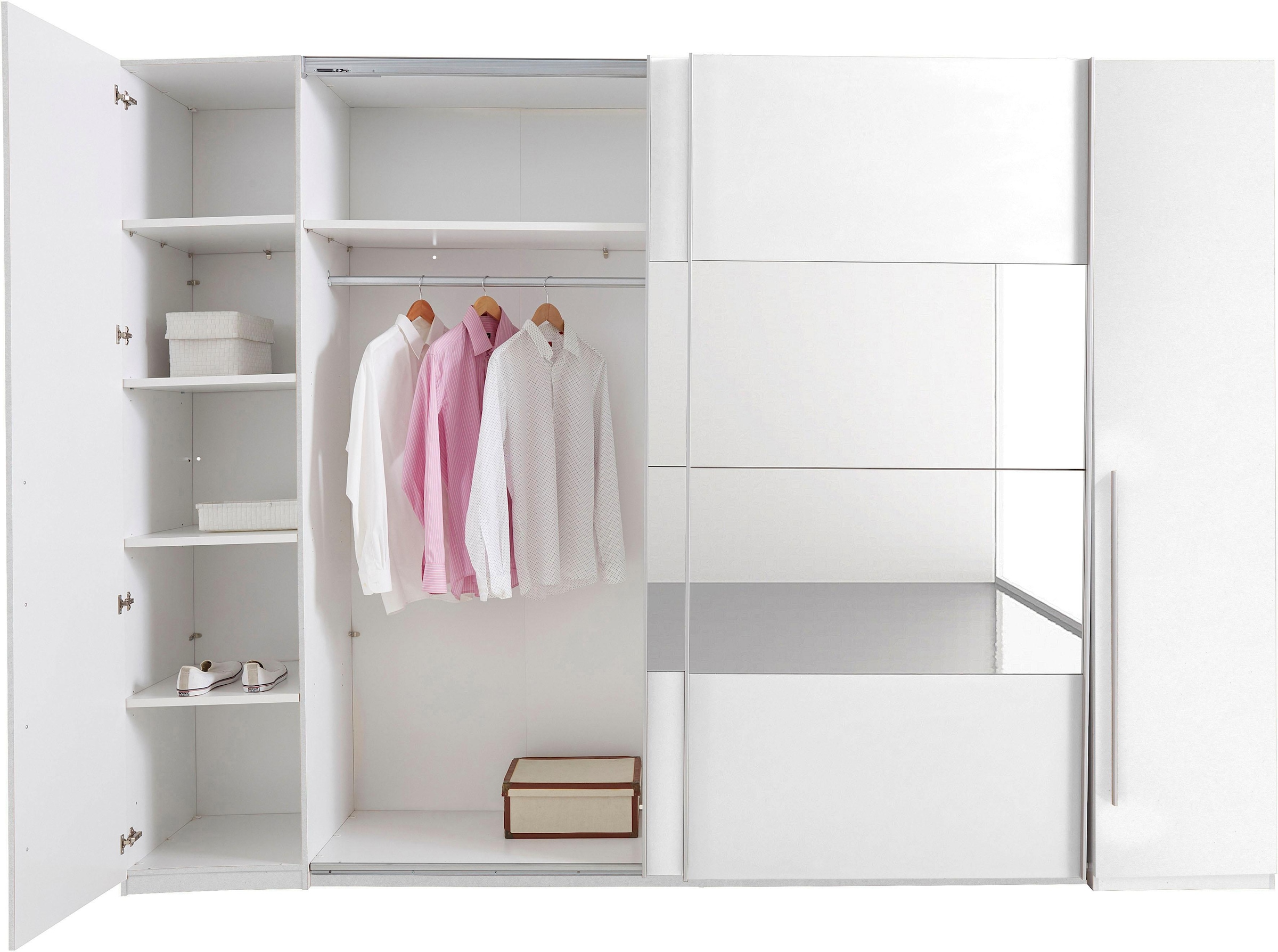 Schlafkontor Schwebetürenschrank »Kleiderschrank Drehtürenschrank Schrank Garderobe MEGA« mit Dreh- und Schwebetüren und Spiegel, viele Böden