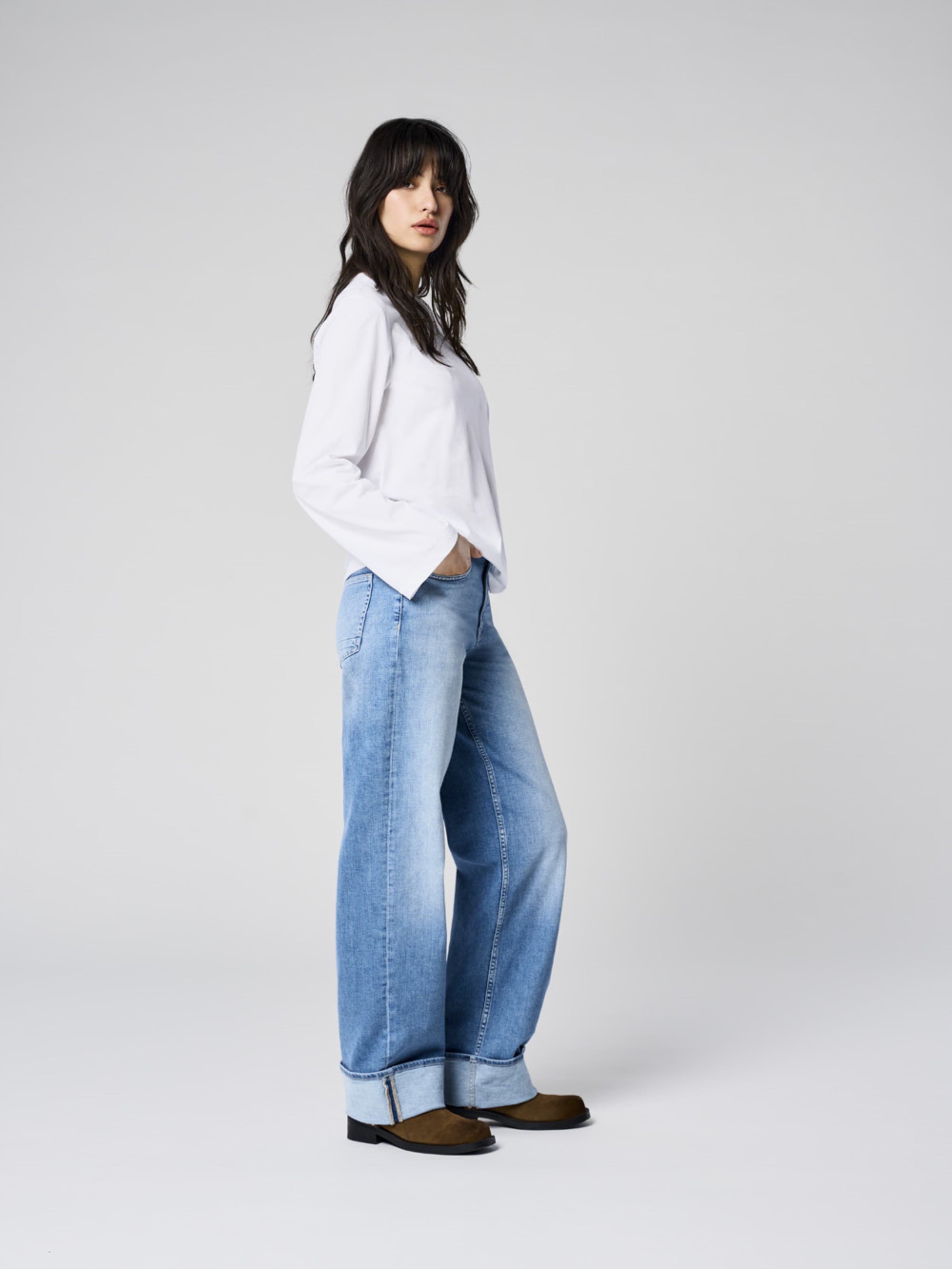 ONLY High-waist-Jeans »ONLMERCER HW WIDE FOLD UP DNM REA330NOOS« Baumwollmischung, high waist, wide fit