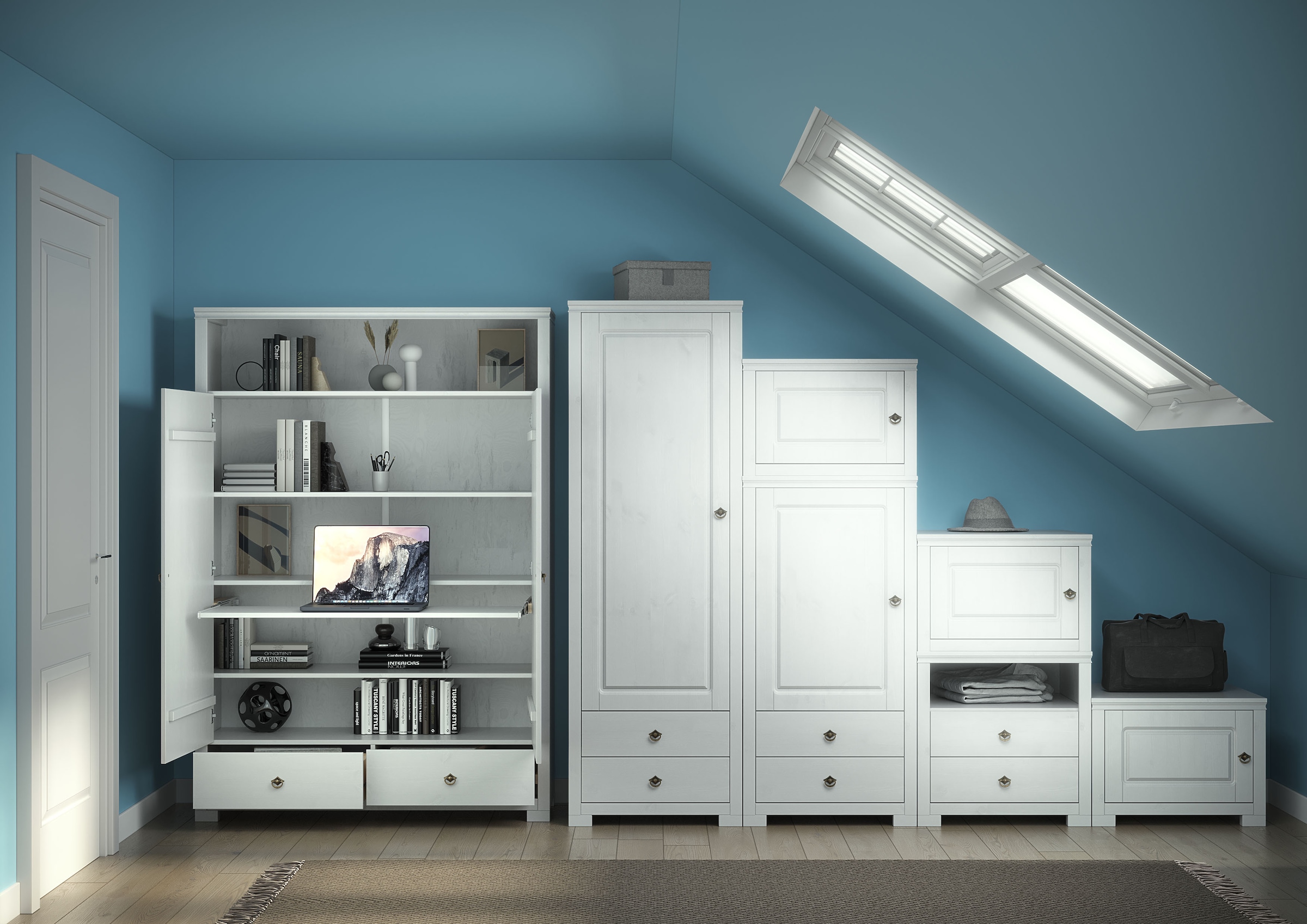 OTTO home Wäscheschrank »Clarius, Neuheit! Smarter ALLESKÖNNER, Mehrzweckschrank, Büroschrank«, (H/B/T ca. 180/125/40cm), mit Ausziehregal, Schublade, stabil + langlebig, Massivholz made in EU