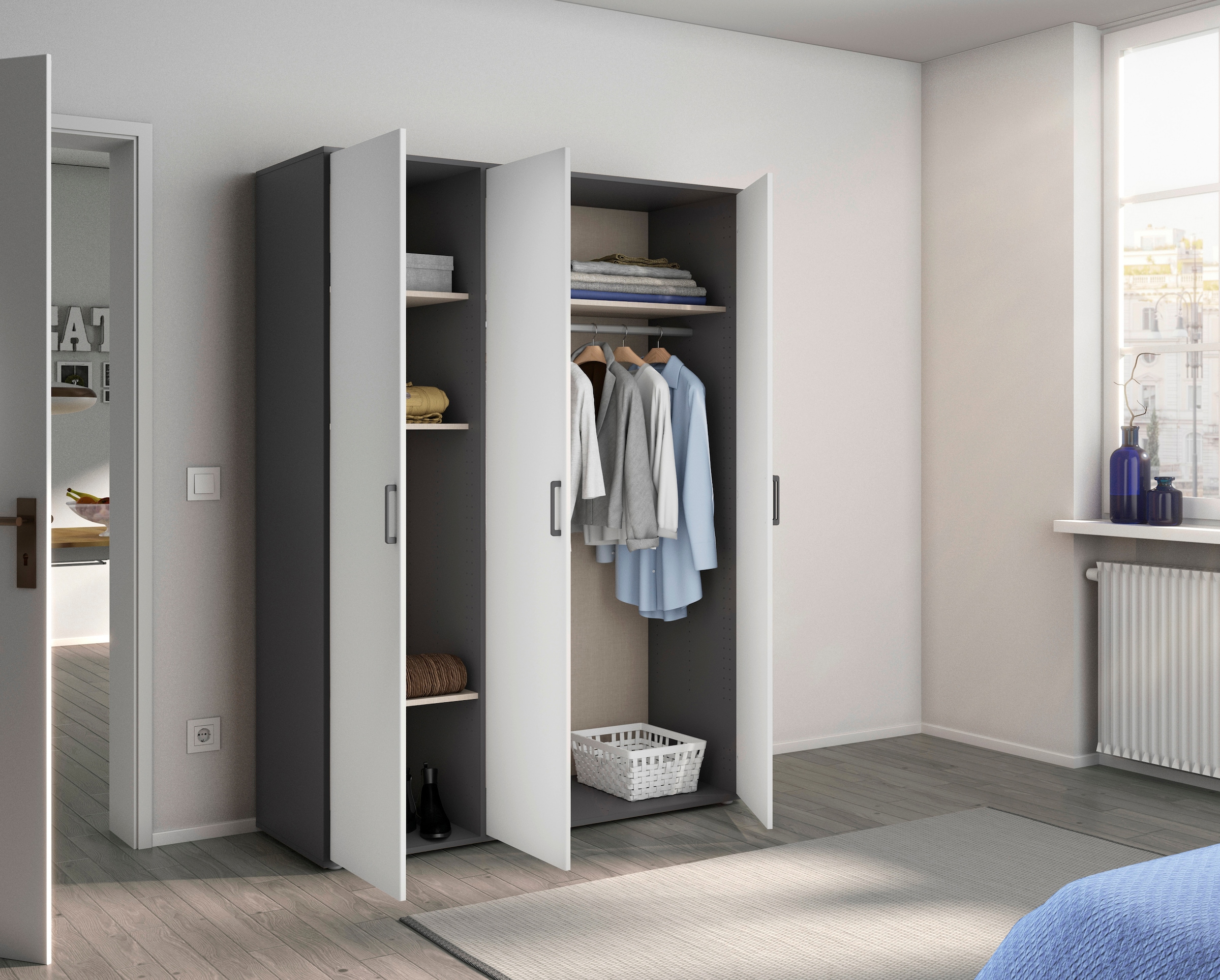 rauch Kleiderschrank »VOYAGER Otto´s Choice Garderobe Wäscheschrank TOPSELLER Schlafzimmer«, (in 3 verschiedenen Ausstattungen BASIC/CLASSIC/PREMIUM), Schrank mit modernen Griffen in viel Stauraum MADE IN GERMANY