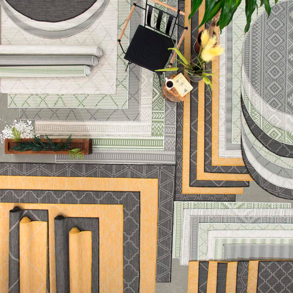 Carpet City Outdoorteppich »PALM3522«, rund, 5 mm Höhe, Wetterfest & UV-beständig, für Balkon, Terrasse, Küche, flach gewebt