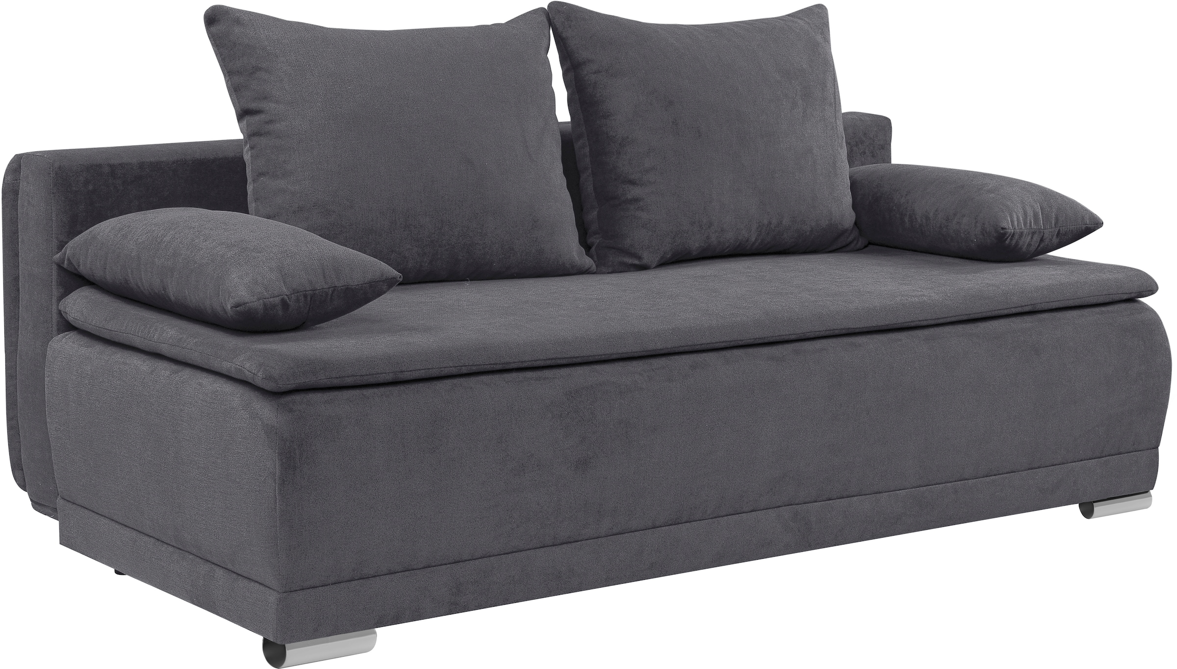 WERK2 Schlafsofa »Biggi, komfortabel & elegant, Schlaffunktion, Bettkasten, Breite 260cm«, inkl. losen Kissen, Struktur weich, dunkelgrau