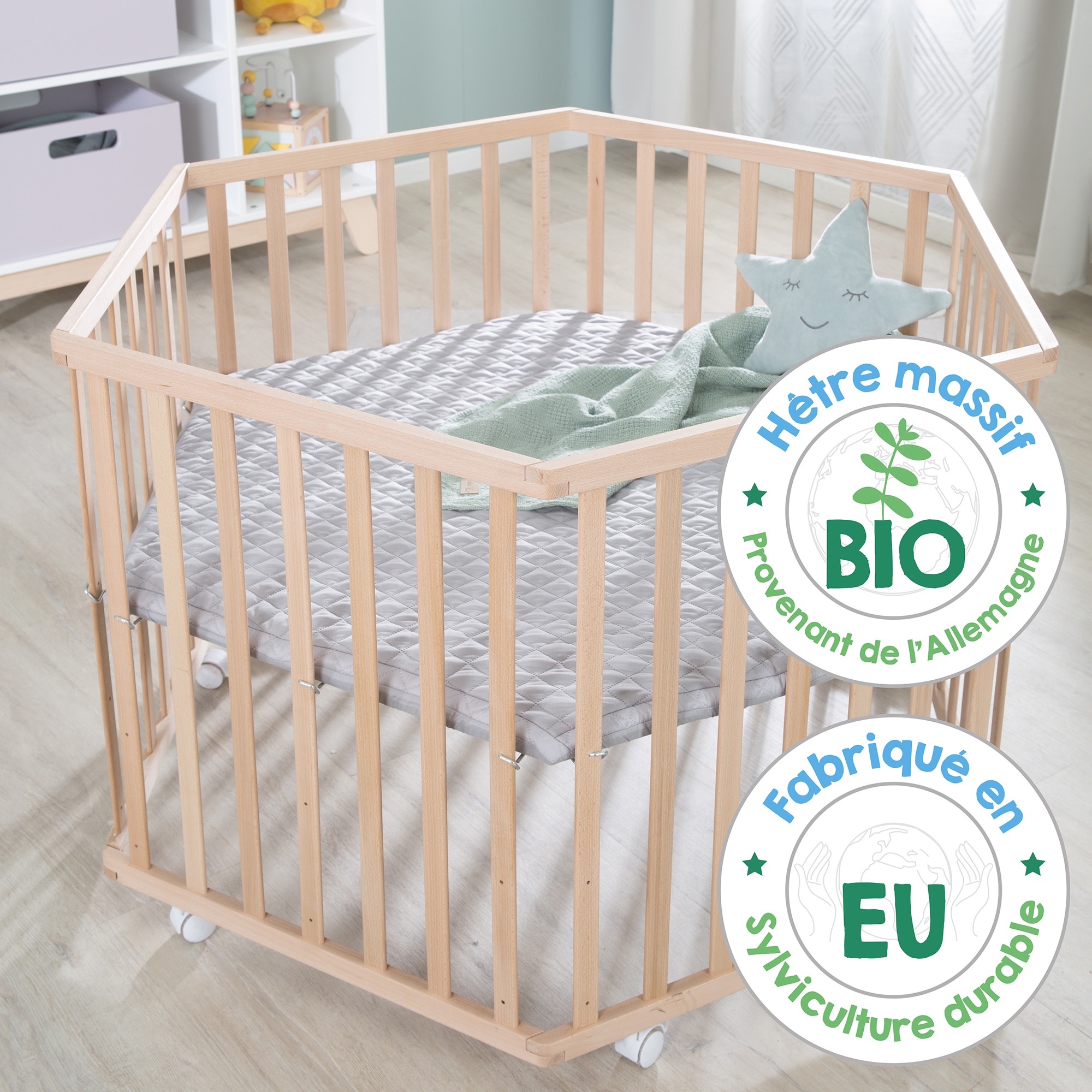 roba® Laufgitter »Style, buche, 6-eckig«, bis 15 kg, mit Schutzeinlage und Nestchen