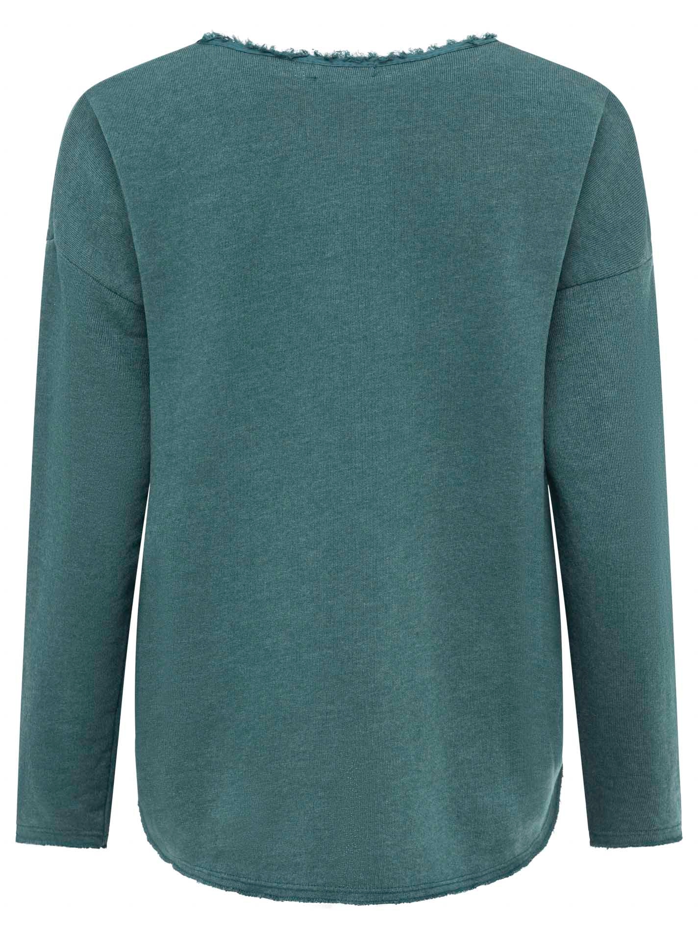 Zwillingsherz Sweatshirt »"Positive Mind"«, ausgefranster V-Ausschnitt, Used Look, Langarm, Schriftzug
