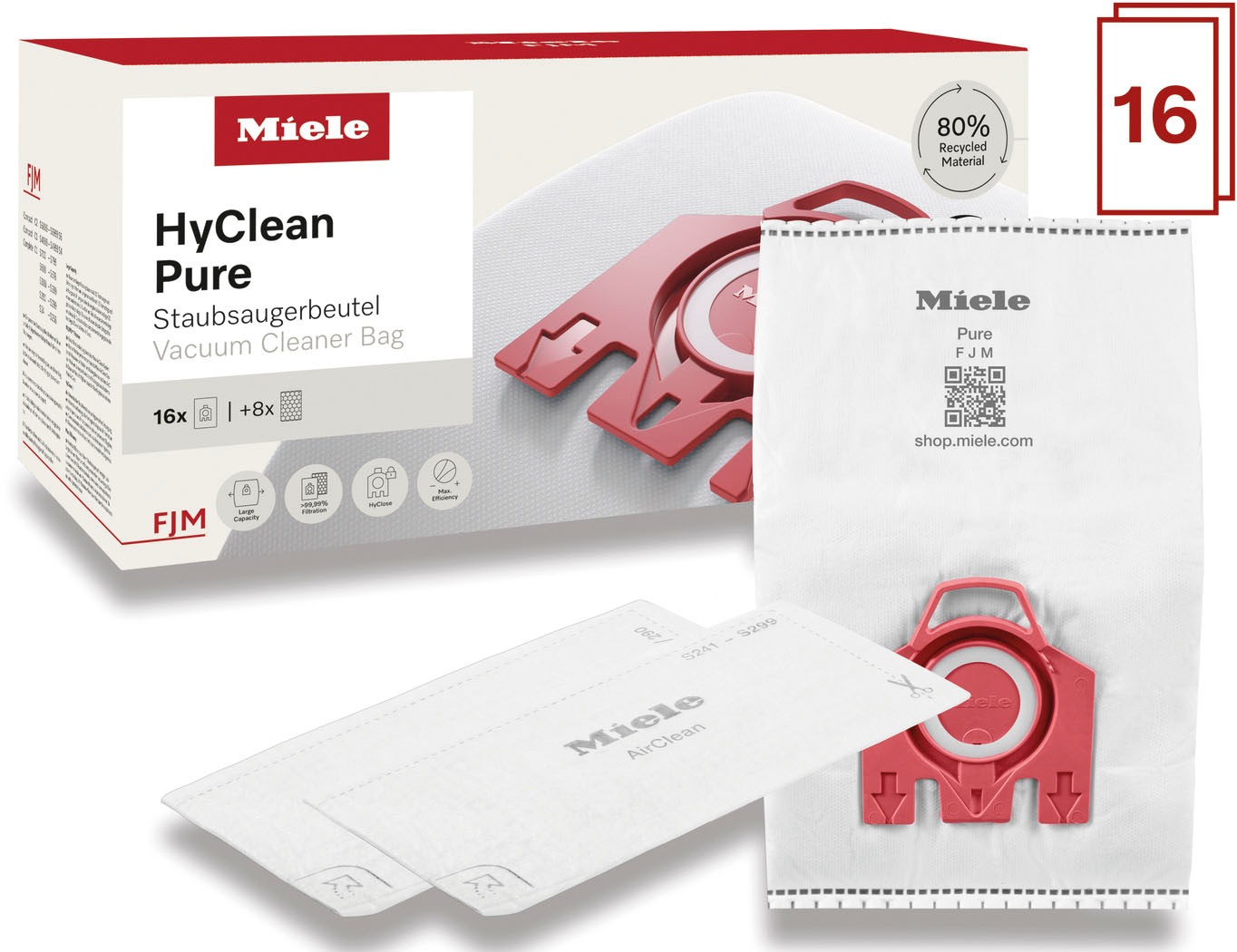Miele, Staubsaugerbeutel » Original Zubehör-XXL-Pack Staubsaugerbeutel FJM HyClean Pure 2.0«, Weiß, Staubsaugerbeutel