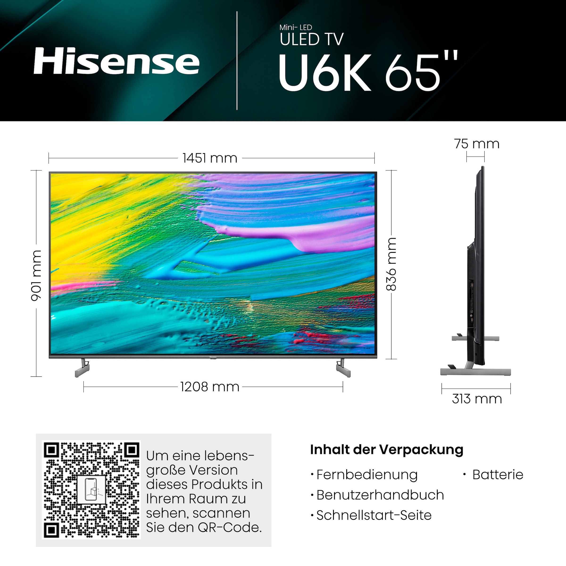 Hisense Mini-LED-Fernseher, 164 cm/65 Zoll, 4K Ultra HD, Smart-TV