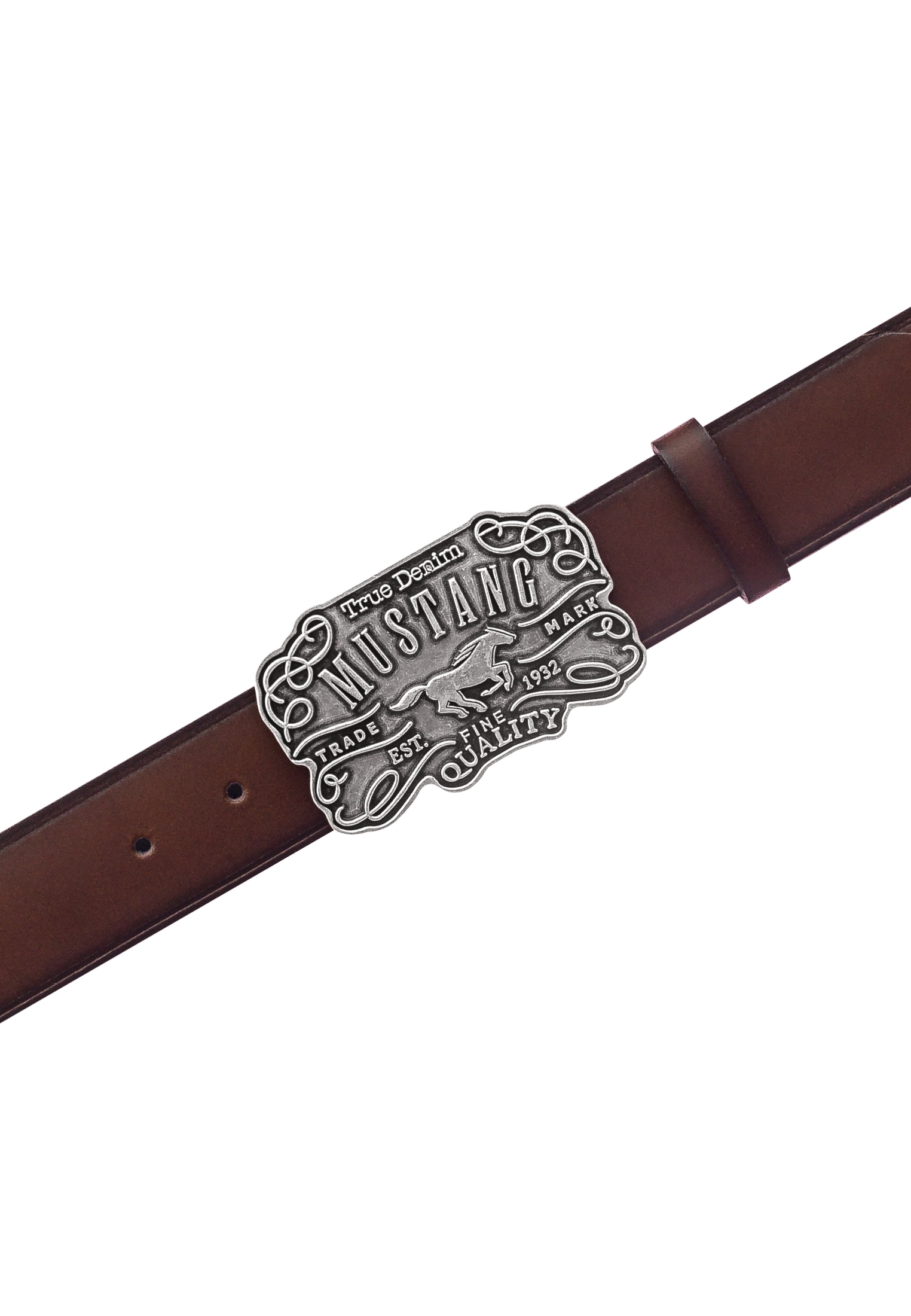 MUSTANG Ledergürtel feine Logoprägung, Echtleder, aufwendige Gürtelschnalle