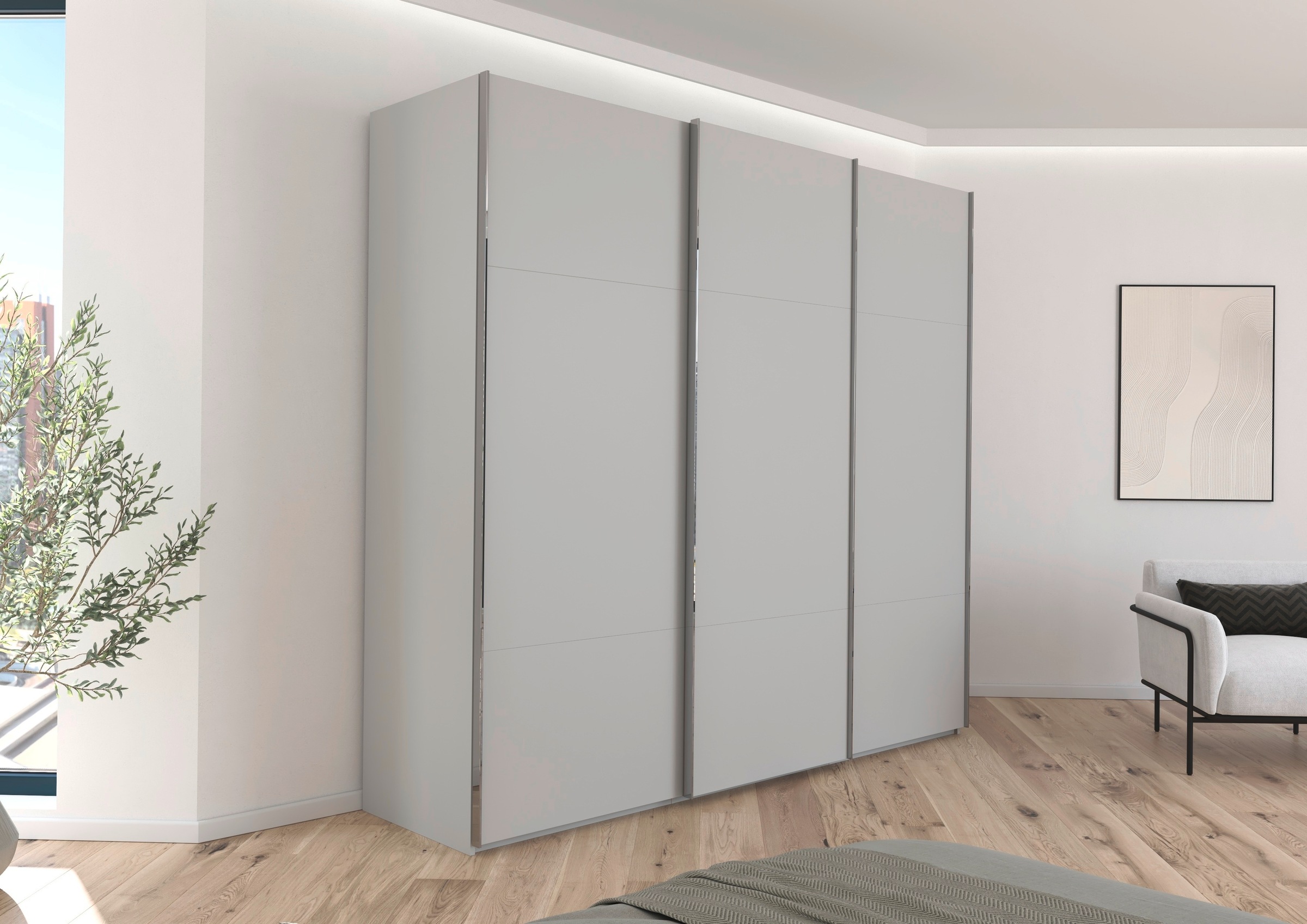 rauch Schwebetürenschrank »Kleiderschrank Schrank Garderobe Schlafzimmerschrank CONTIDO«, (in 3 verschiedenen Ausstattungen BASIC/CLASSIC/PREMIUM), aus hochwertigem Material in 6 Breiten 2 Griff-Farben MADE IN GERMANY