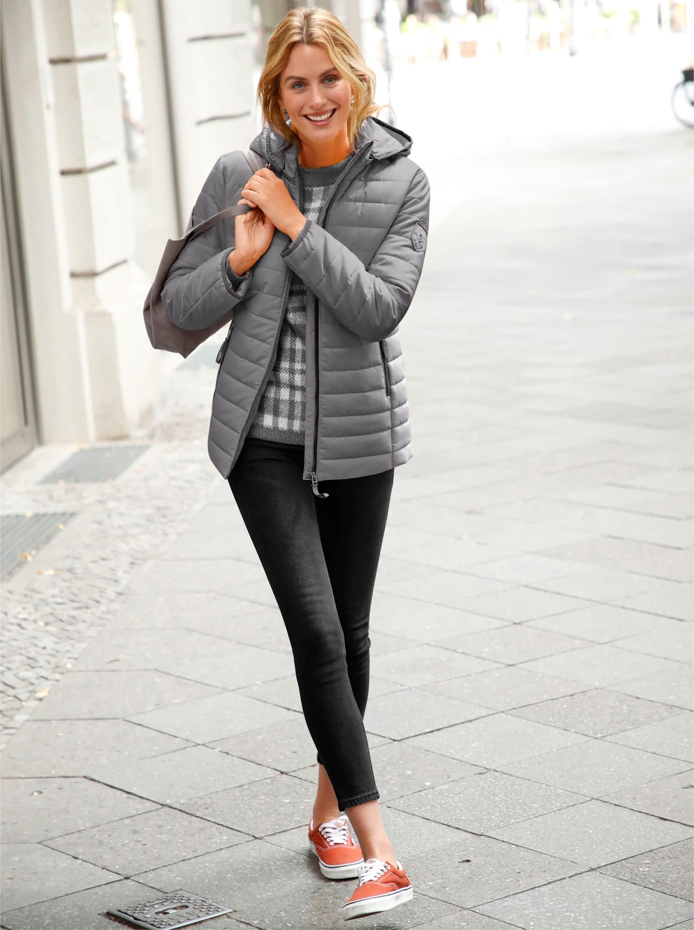 Casual Looks, Damen, Steppjacke mit Kapuze, grau, 48, grau, kontrastfarbige Details