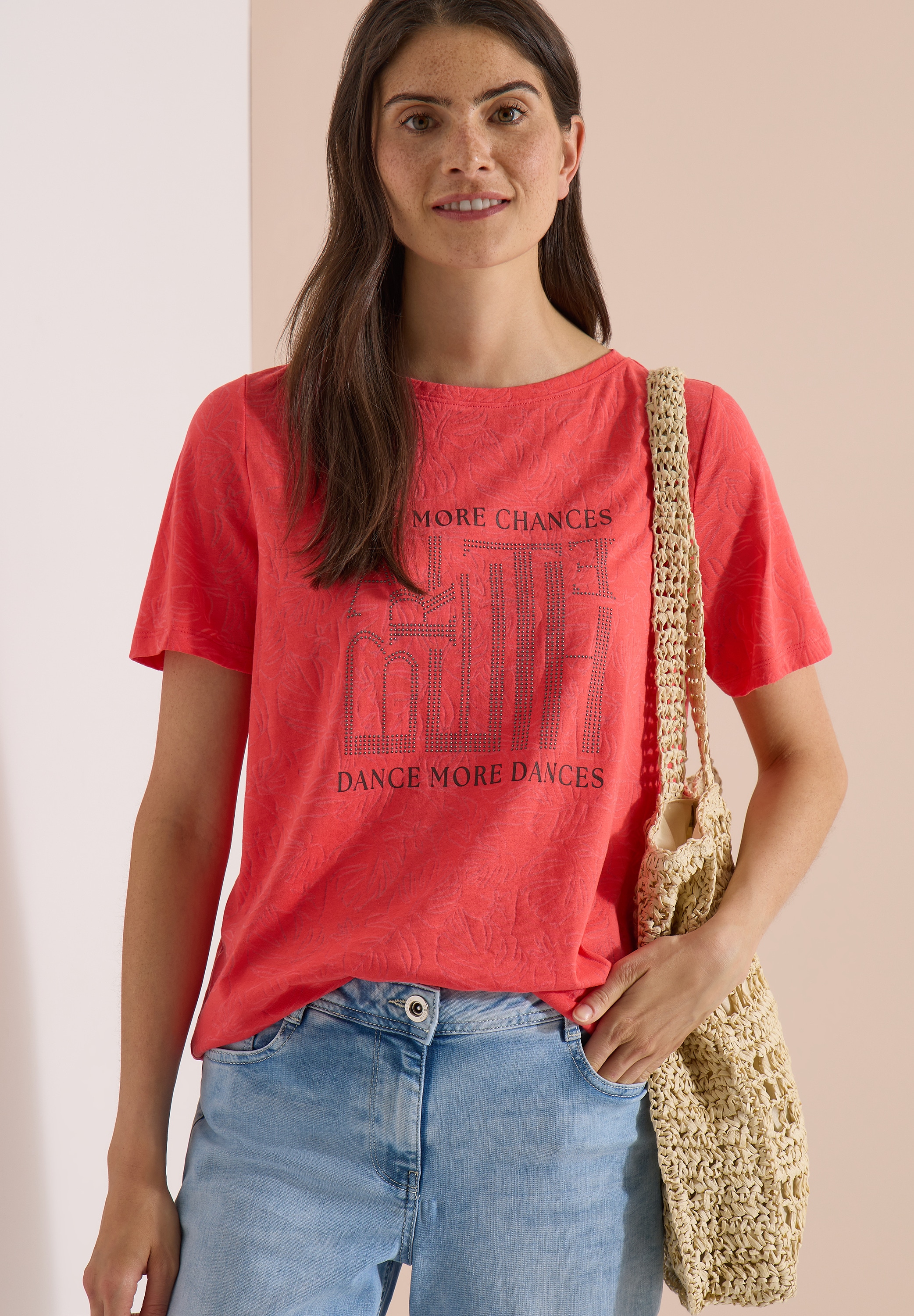 Cecil Print-Shirt Sommershirt, Elastikbund, Ausbrenner-Optik