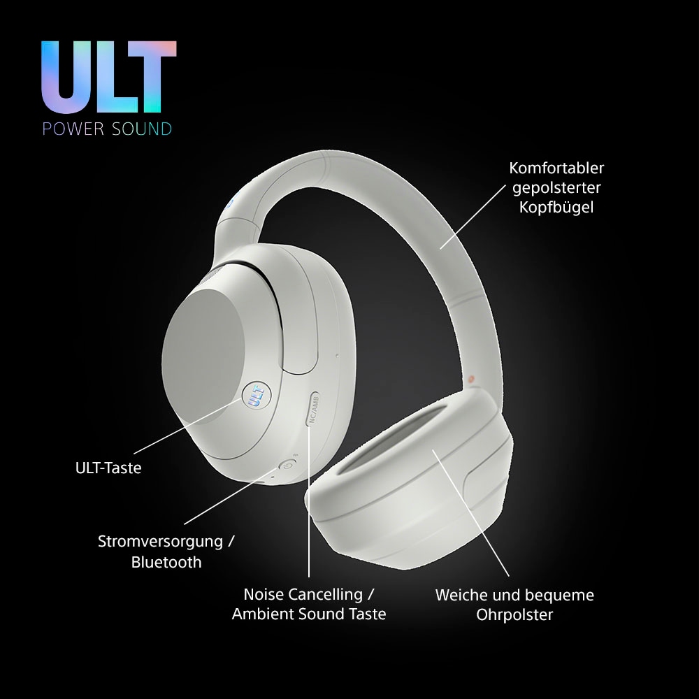 Sony Kopfhörer »ULT Wear«, A2DP Bluetooth-AVRCP Bluetooth-Bluetooth-HFP-HSP, Multi-Point-Verbindung-Noise-Cancelling-Sprachsteuerung-kompatibel mit Siri, tiefem Bass, Geräuschunterdrückung, klare Anrufqualität, iOS & Android