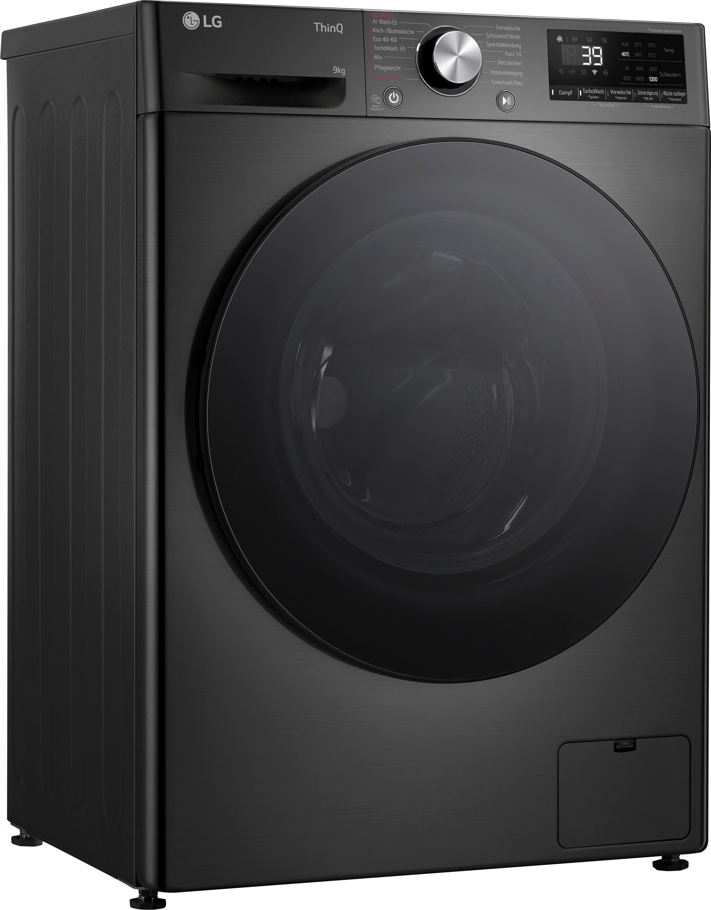 LG F2V7SLIM9B Waschmaschine Frontlader 9 kg 1200 RPM Schwarz
