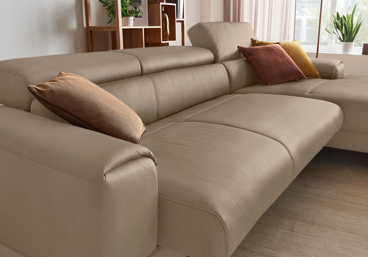 W.SCHILLIG Ecksofa »piedroo, Designsofa mit tollem Sitzkomfort, bequem und elegant, L-Form«, Kopfteilverstellung, wahlweise mit Sitztiefenverstellung, Breite 343cm
