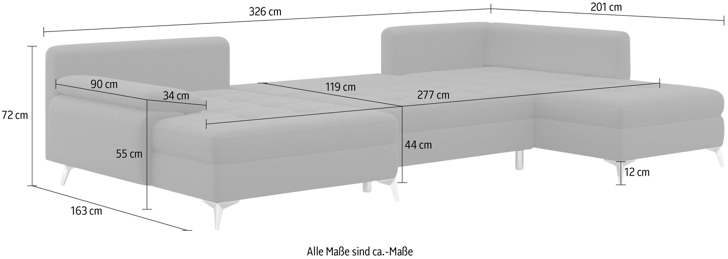sit&more Wohnlandschaft »Latigo U-Form«, mit Recamiere, wahlweise mit Bettfunktion und Bettkasten