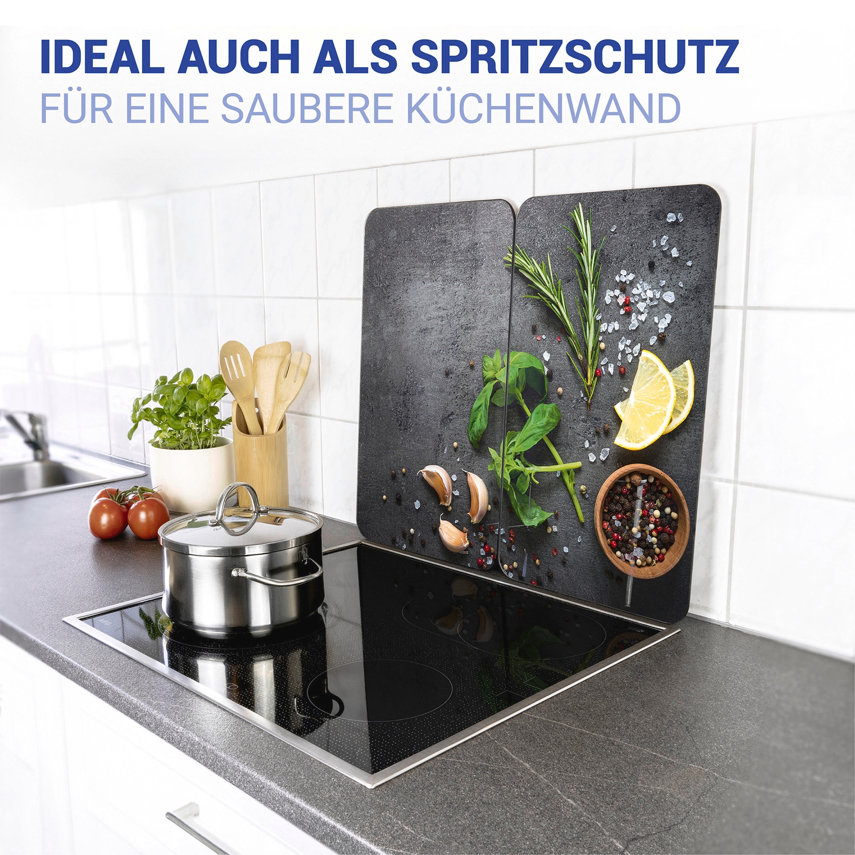 WENKO Herd-Abdeckplatte »Universal Modell Kräuter« Herdabdeckung für alle Herdarten, kratzfest, mit rutschfesten Füßen