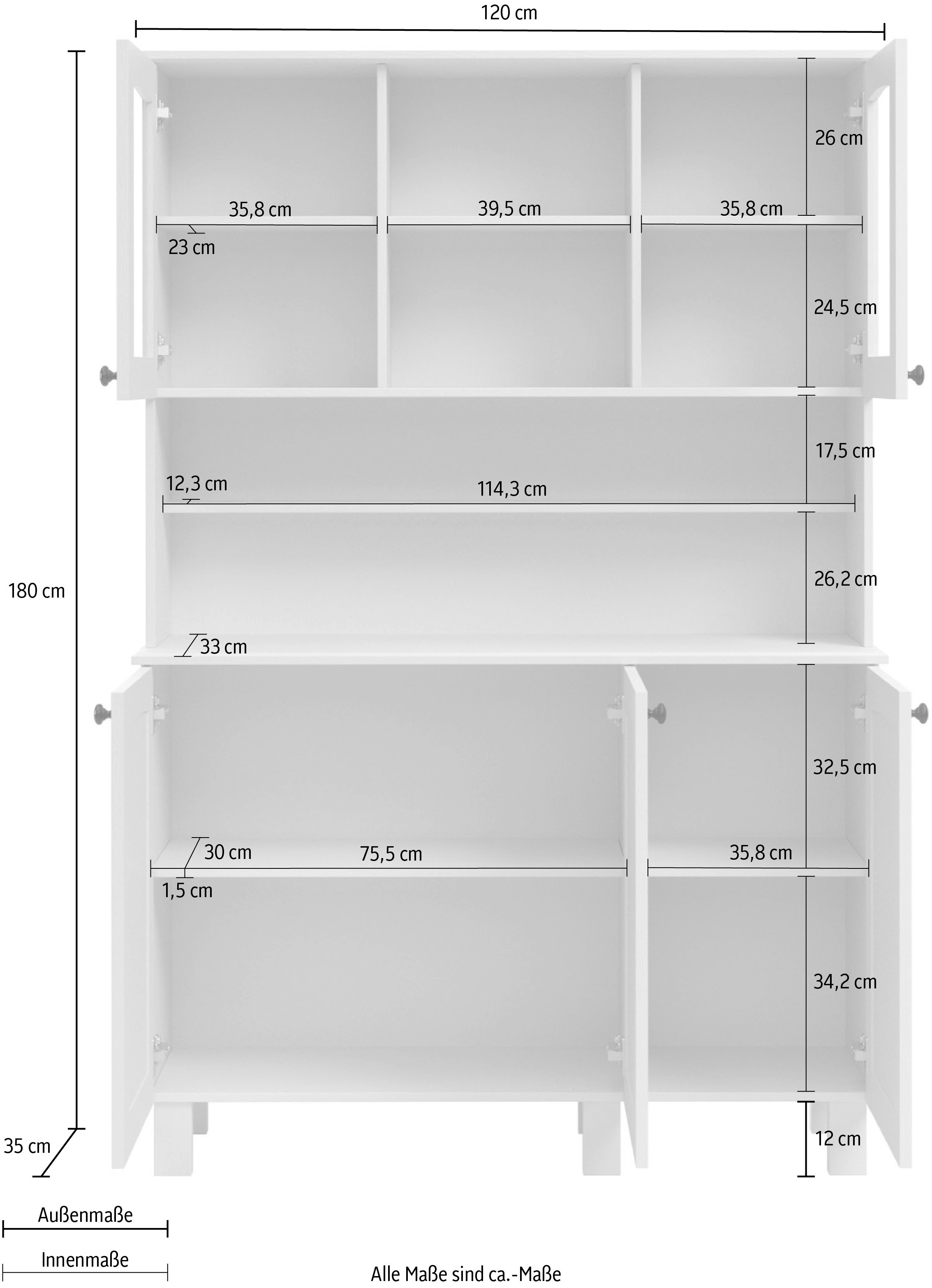 Home affaire Küchenbuffet »Osby«, (1 St.), Kiefer massiv, Breite 120 cm, 5  Türen online bei UNIVERSAL | Buffetschränke
