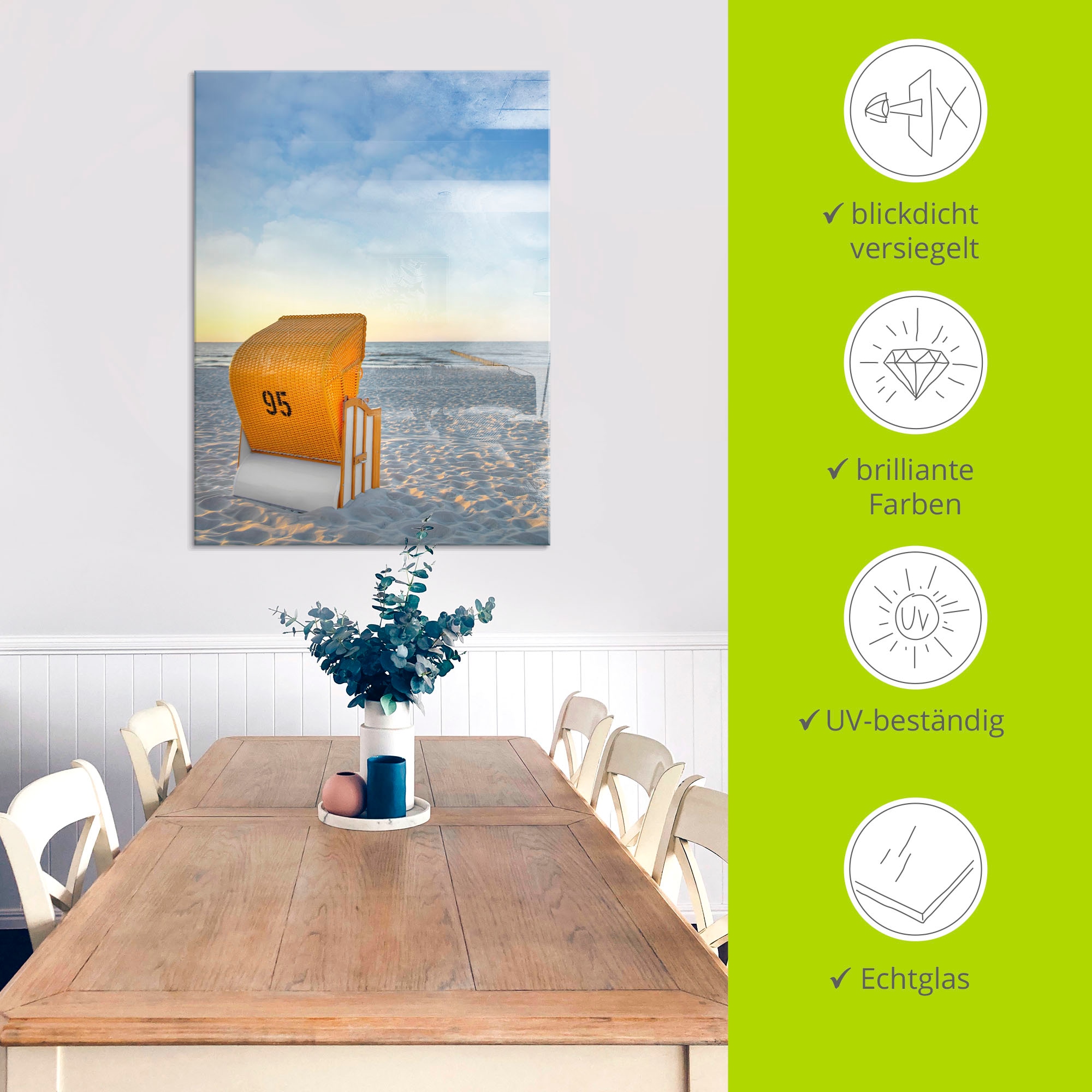 Artland Glasbild »Ostsee7 - Strandkorb« Strand 1 Stk. tlg. in verschiedenen Größen