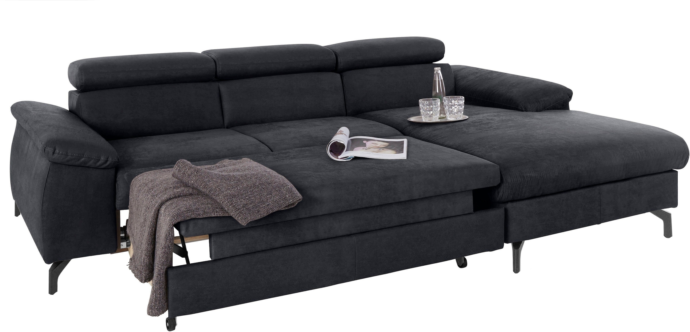 COTTA Polstergarnitur »Komaris L-Form«, (Set), Set bestehend aus: Ecksofa mit Kopfteilverstellung & Hocker