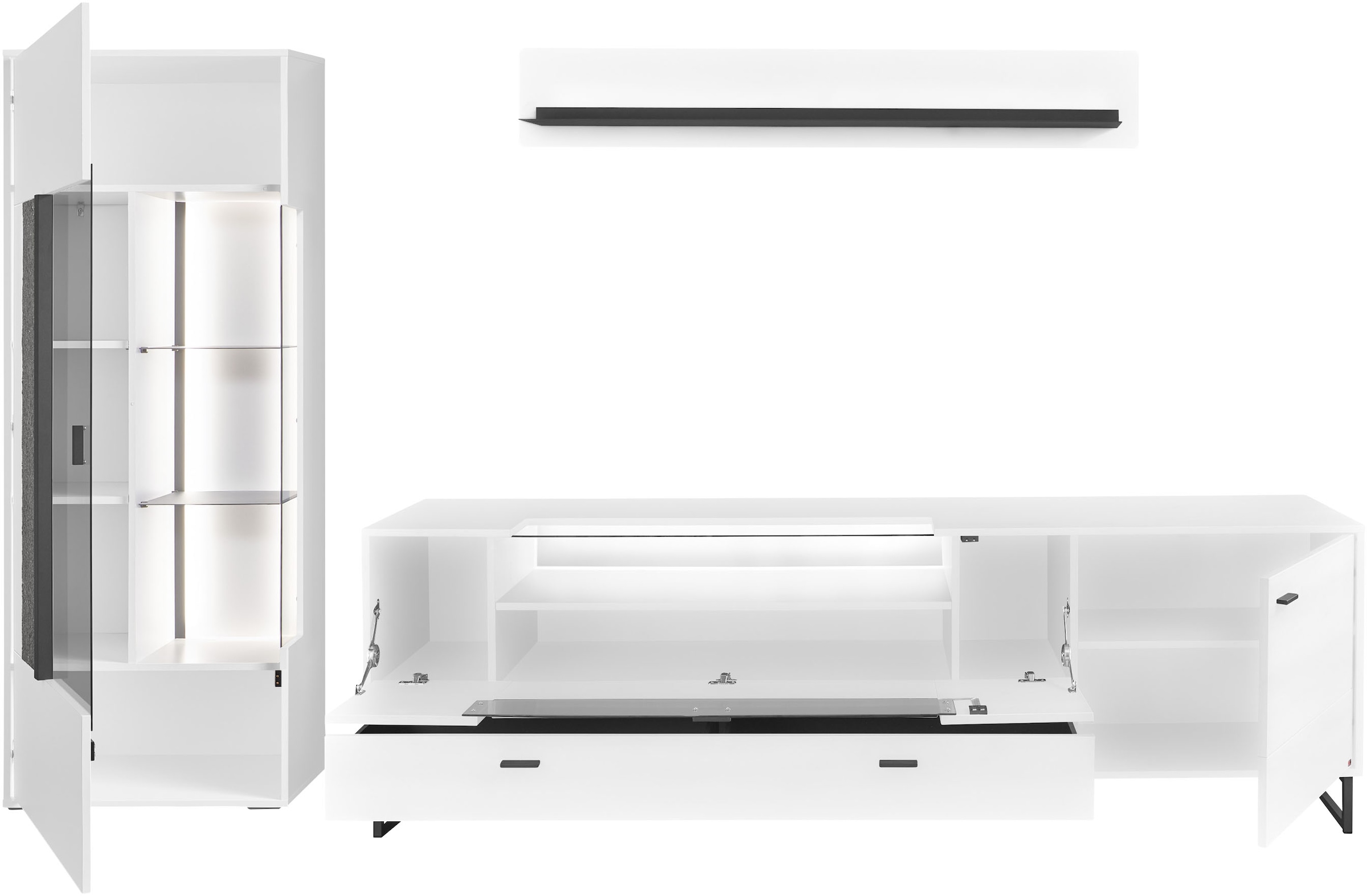 set one by Musterring TV-Wand »Deltona«, (3 St.), Zierelemente aus Sandstein, inkl. Beleuchtung, Gesamtbreite ca. 287 cm