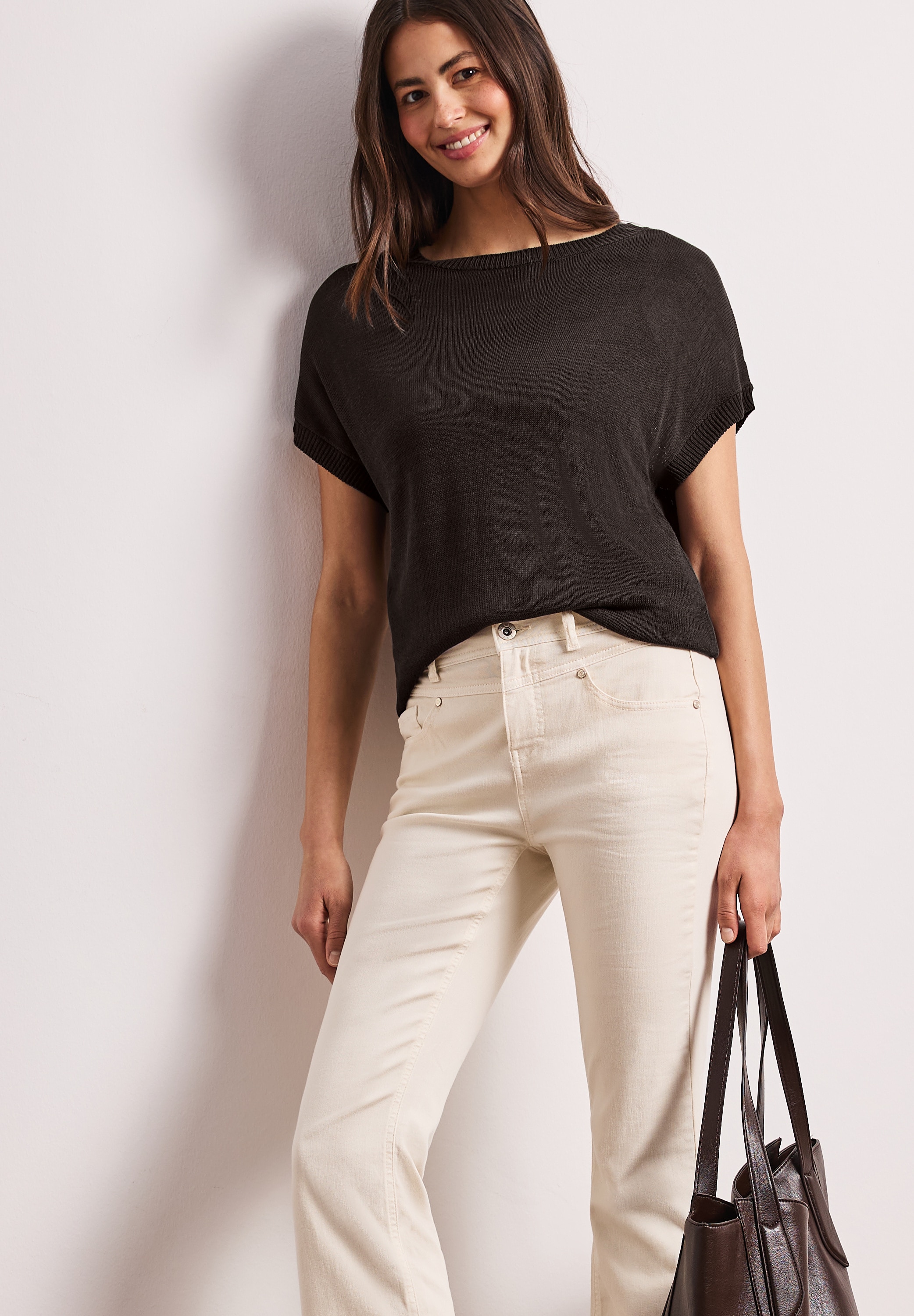 STREET ONE Kurzarmpullover mit U-Boot-Ausschnitt und aus reiner Viskose