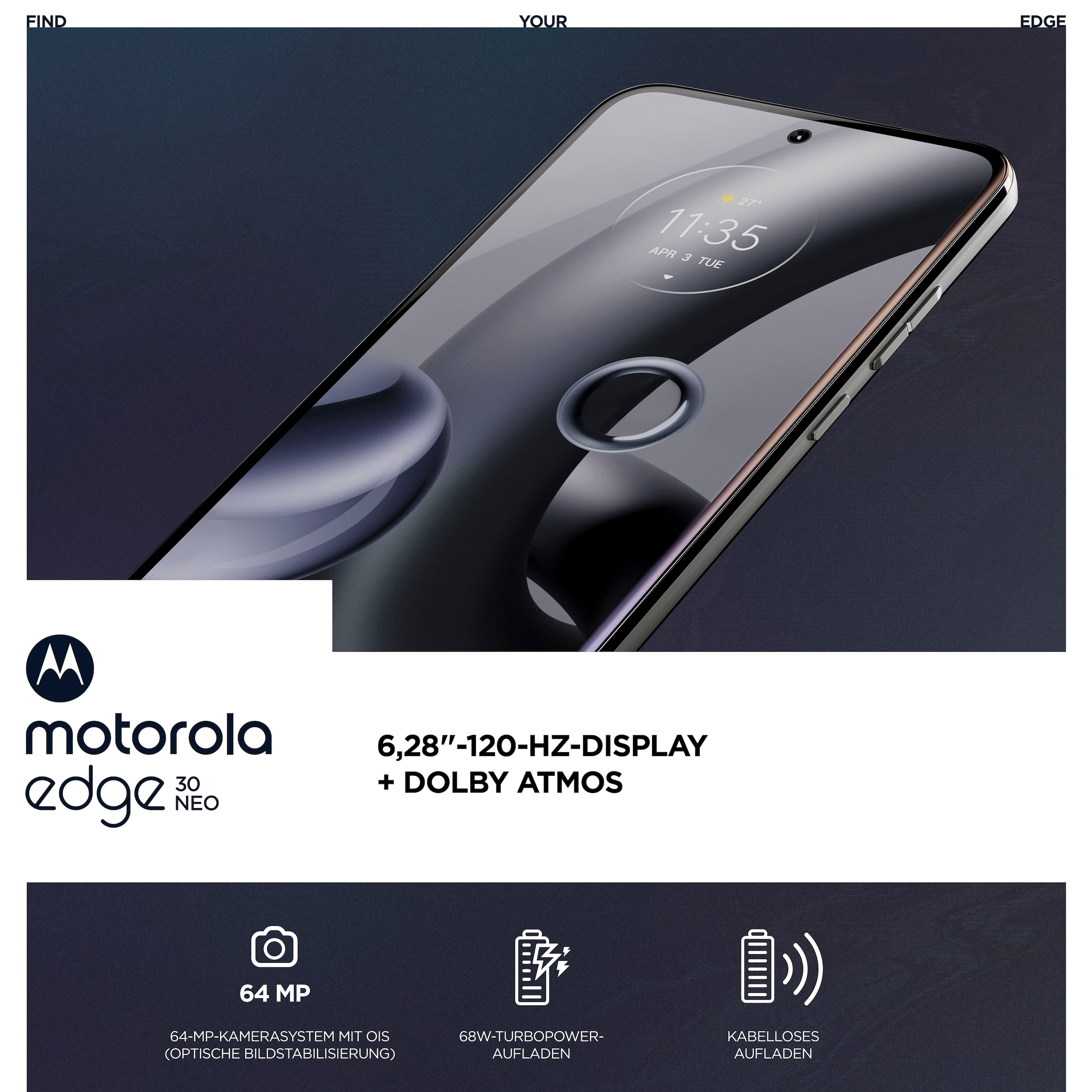 Motorola Smartphone »Edge 30 64 Neo 256 schwarz, GB cm/6,3 Speicherplatz, Kamera Jahre ➥ XXL Garantie Zoll, 16 3 UNIVERSAL | 256 GB«, MP