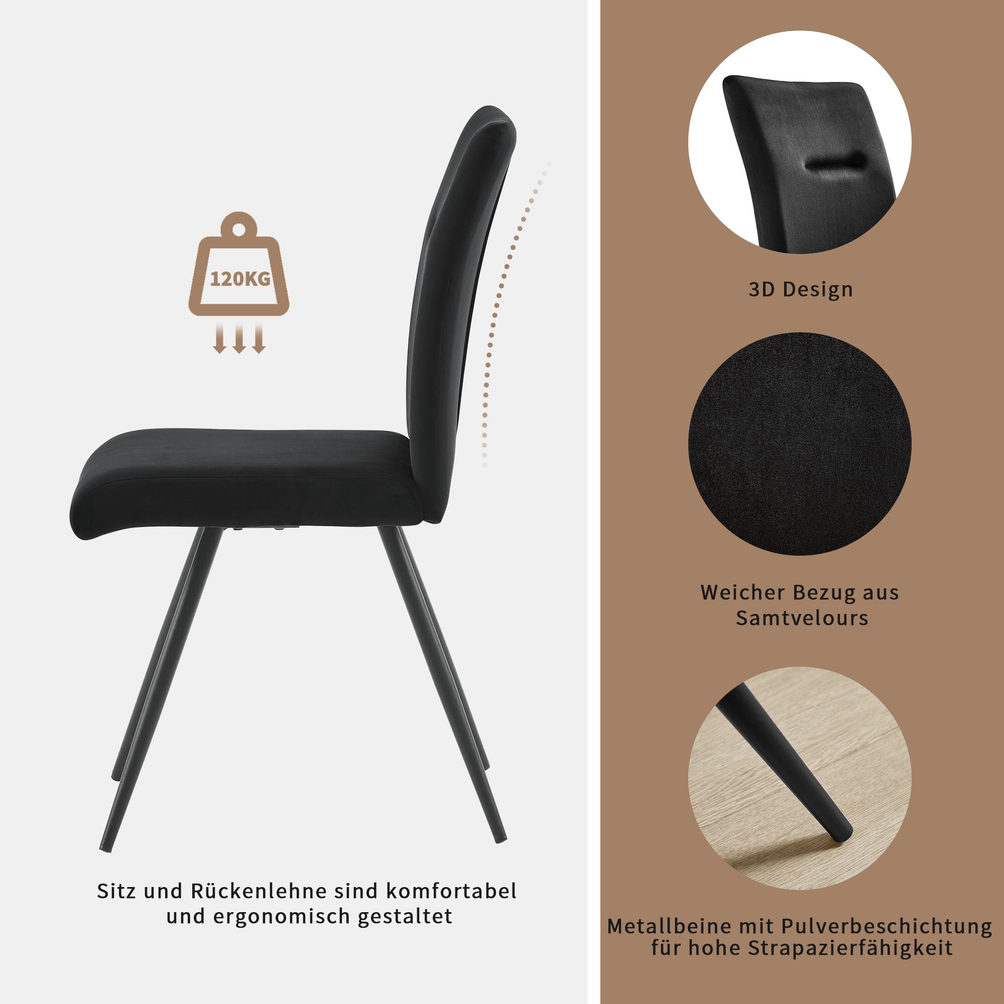 OTTO home 4-Fußstuhl »Tayz« (Set) mit Strukturstoff oder Samtbezug, aufwendiger Steppung