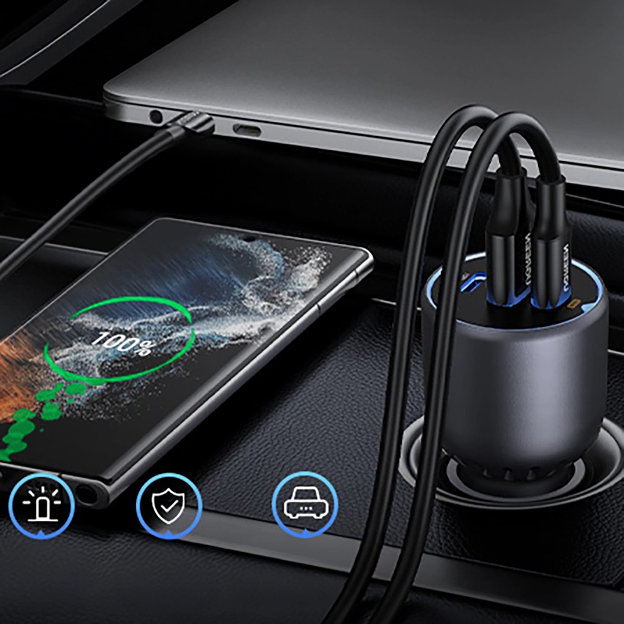 UGREEN USB-Ladegerät »130W 3-Port Fast Car Charger EC705«, 2x USB-A und 1x USB-C fürs Auto
