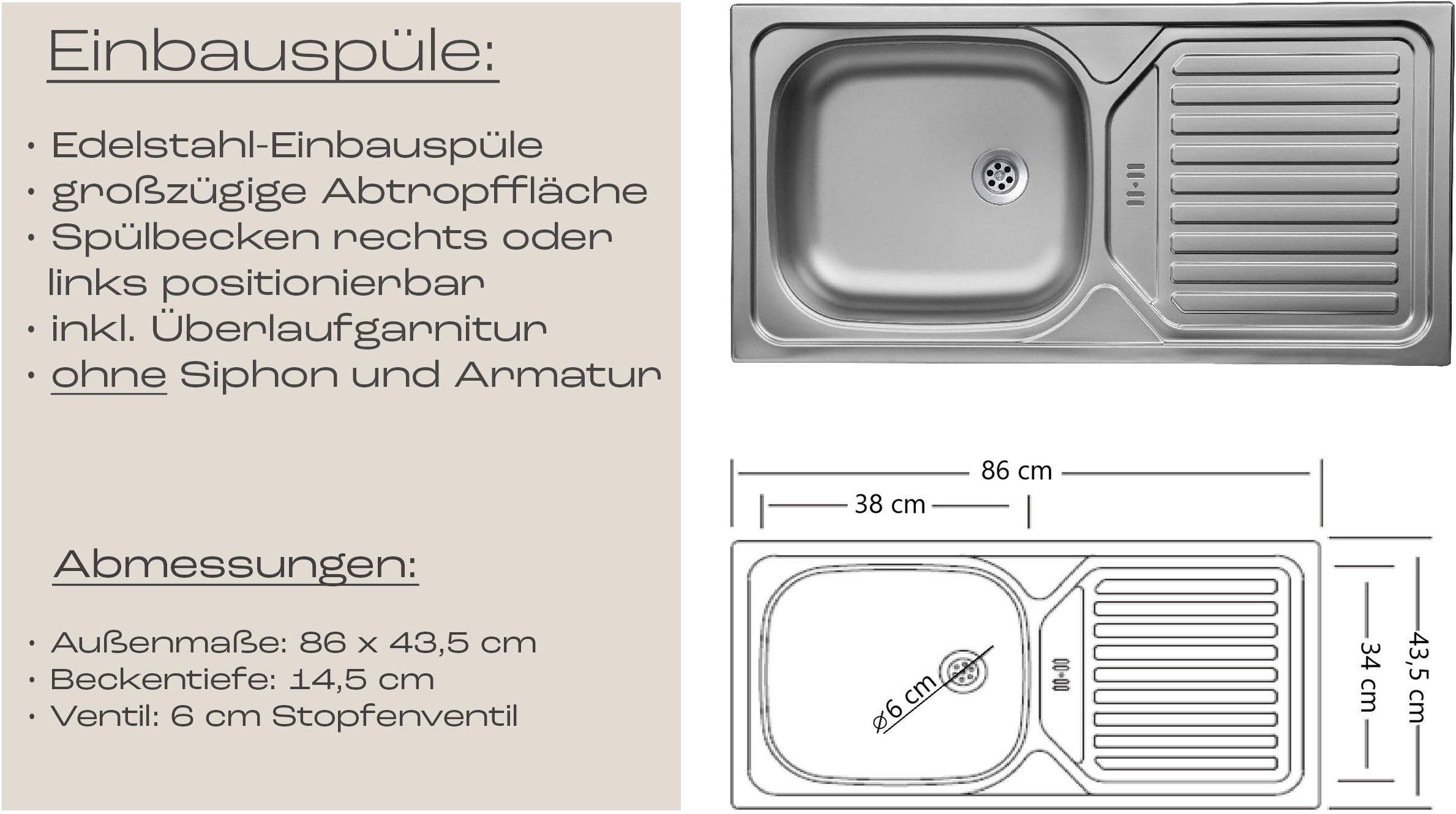 KOCHSTATION Küchenzeile »KS-Virginia,neu in verbesserter Ausführung« Arbeitsplatte 38 mm stark, Stauraum, Softclose,  Breite 360 cm, Softclose, wahlweise mit E-Geräten und Induktion