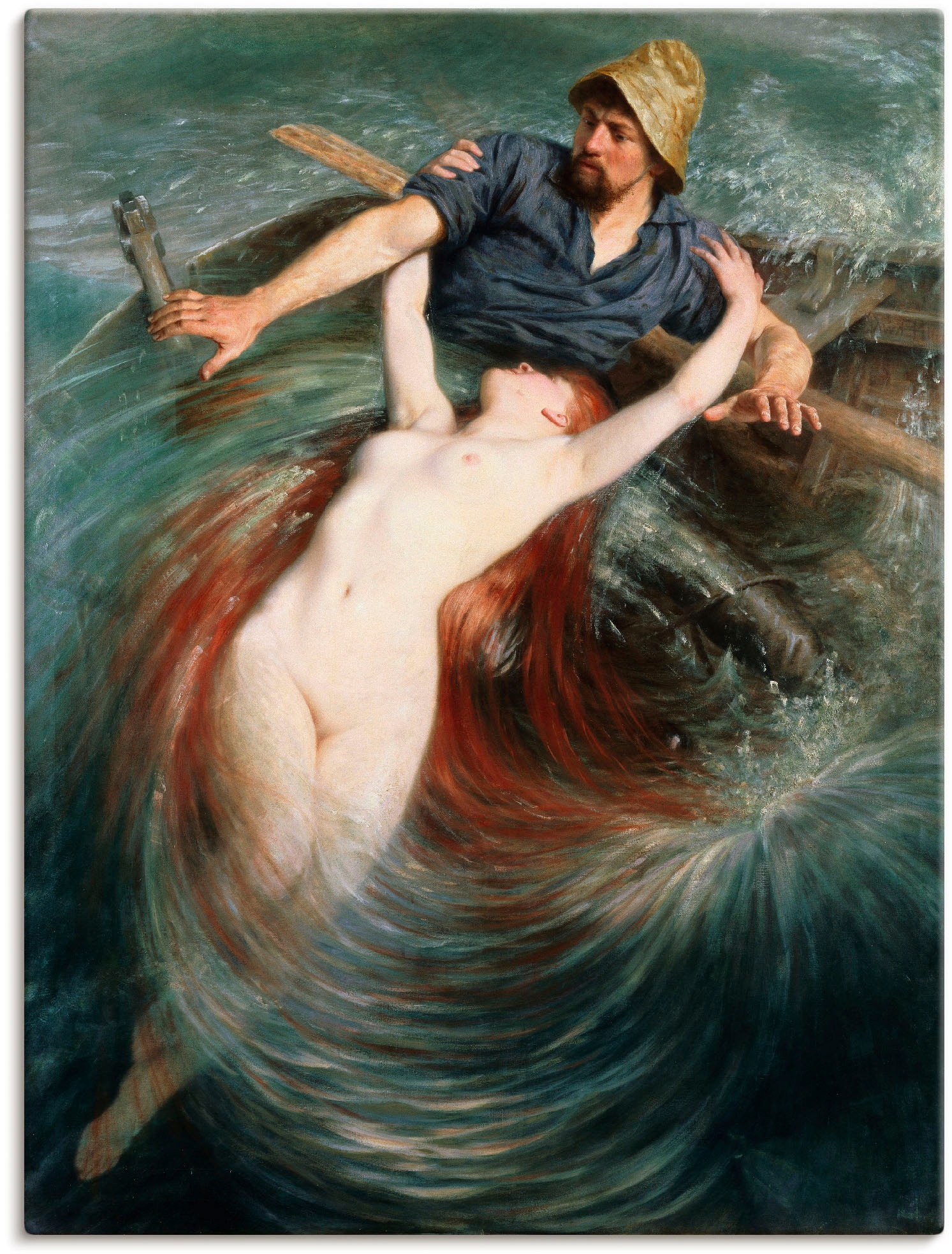 Wandbild »Ein Fischer in den Fängen einer Sirene.«, klassische Fantasie, (1 St.), als...