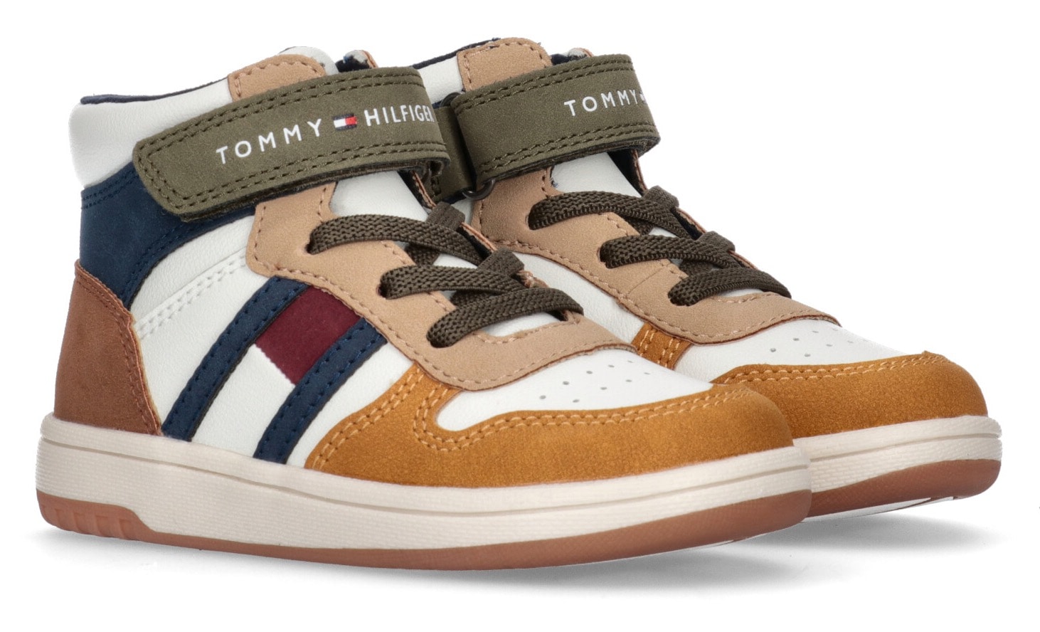 Tommy Hilfiger Sneaker »FLAG SNEAKER«, colorblocking modischen LACE-UP/VELCRO ♕ bei im HIGH TOP Look