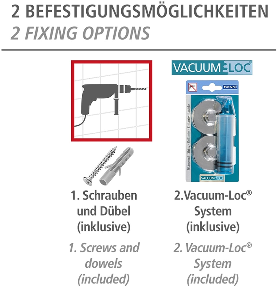 WENKO Doppelhandtuchhalter »Vacuum-Loc® Modell Duo Capri«, aus Zinkdruckguss, Befestigen ohne Bohren