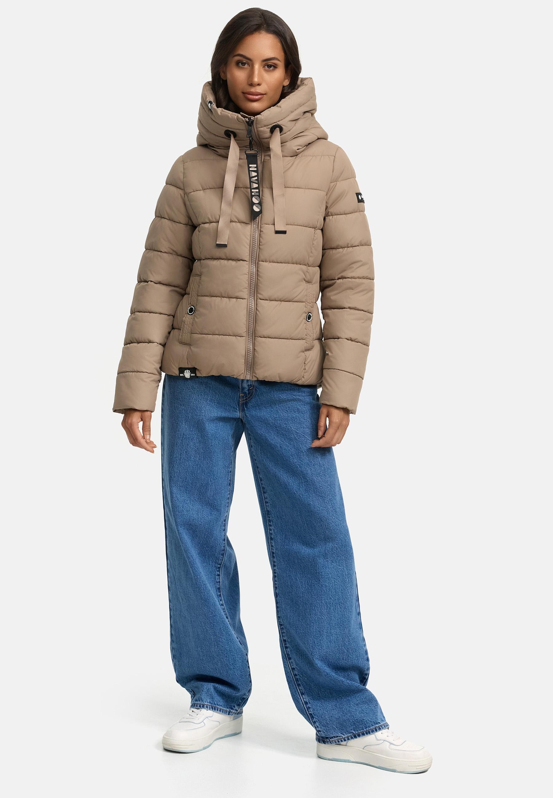 Navahoo Steppjacke »Steppjacke Amayaa« mit Kapuze stylische Damen Winterjacke mit coolen Applikationen