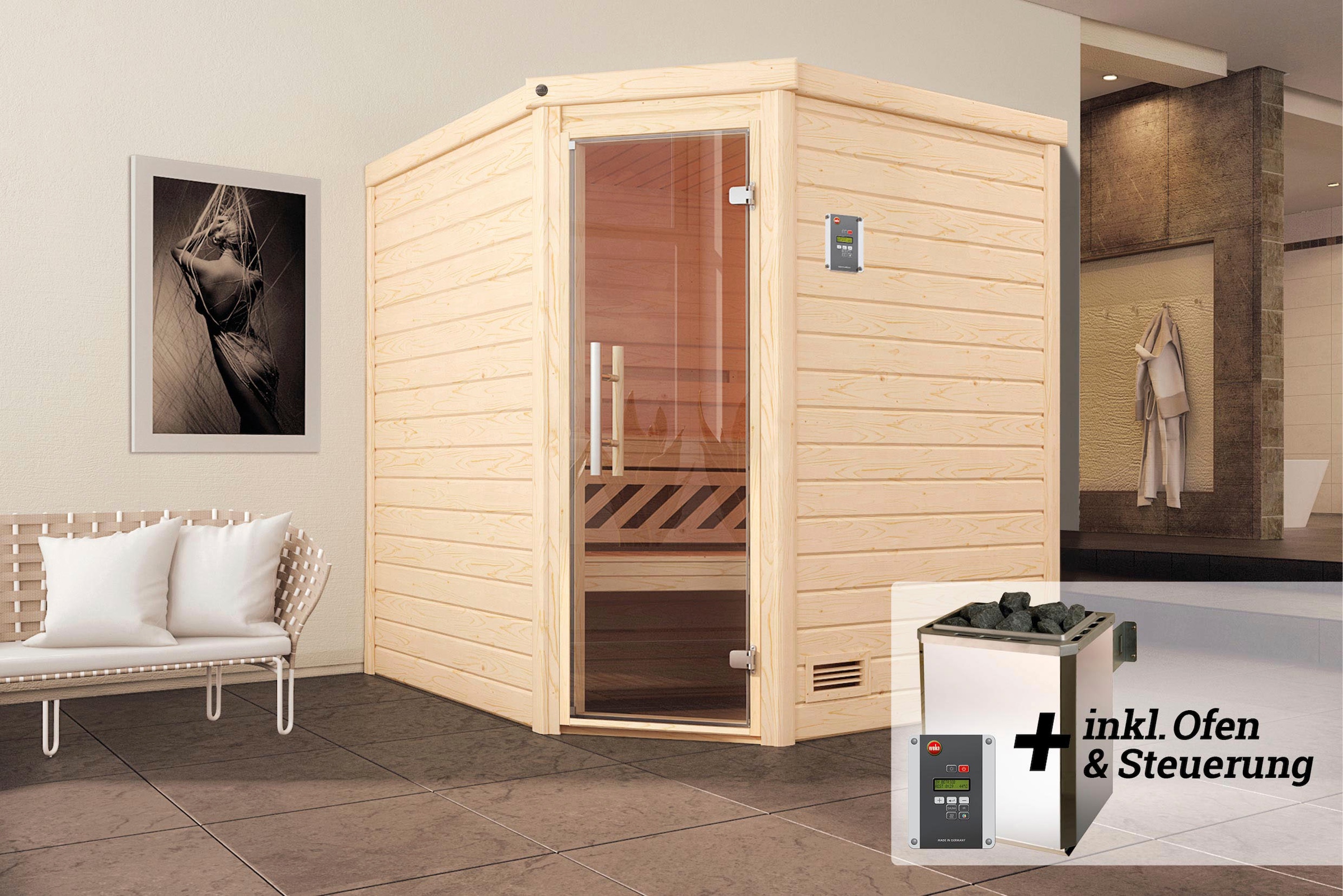 weka Sauna »Turku« Set,  7,5 kW-Ofen mit digitaler Steuerung