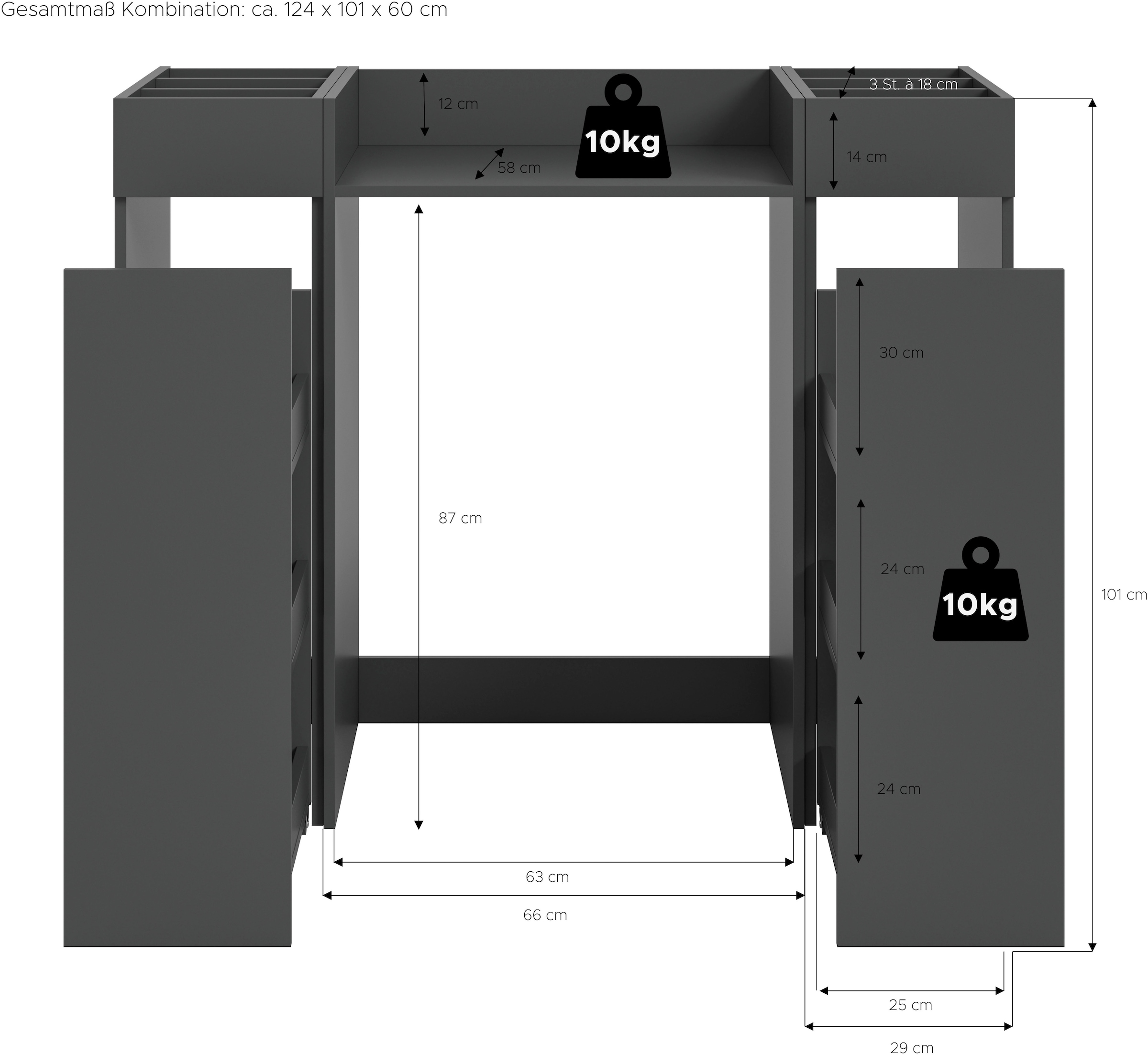 welltime Badmöbel-Set »FALAS,  3-teilig, Hauswirtschaftsraum Set, Breite 124 cm« Set, bestehend aus: Waschmaschinenumbauschrank und 2x Standregal, 3 Stk. tlg.