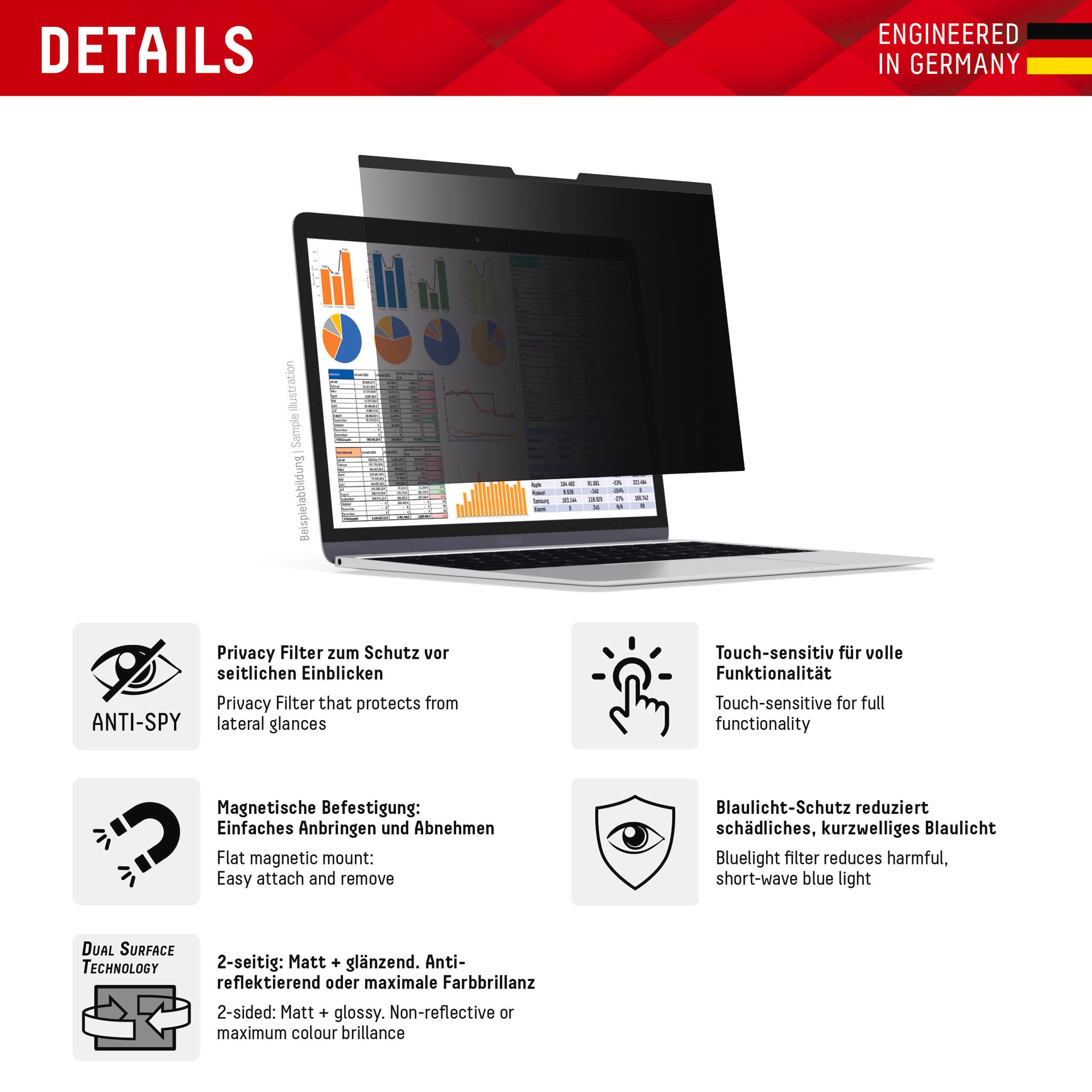Displex Displayschutzfolie »Privacy Safe Blickschutzfilter«, für Apple MacBook Air 15, Blickschutzfolie