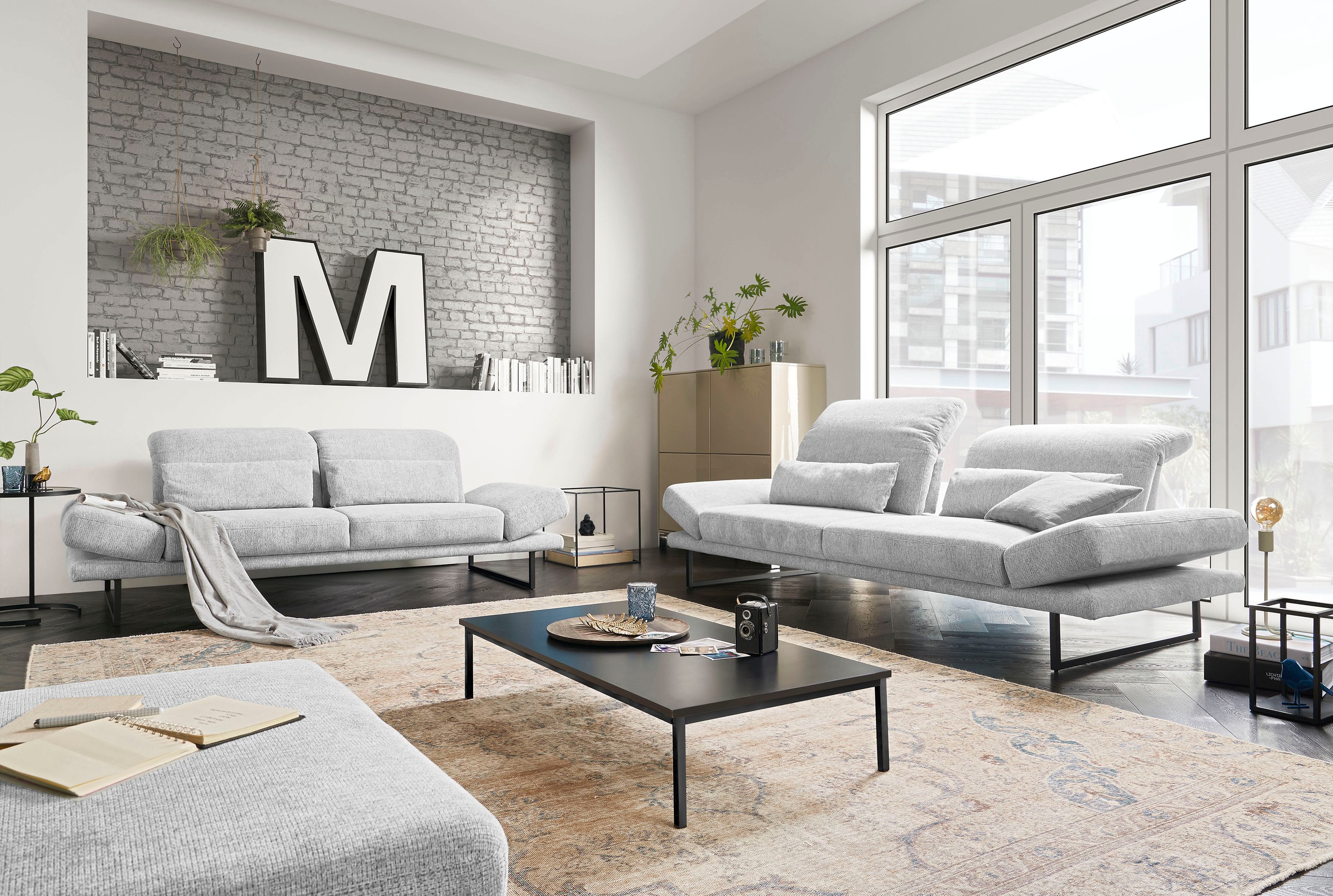 3C Candy 3-Sitzer »Mallow Designsofa mit Komfortfunktionen, modern und bequem,« Verstellbare Armlehne und Kopfteil, manuelle Sitztiefenverstellung