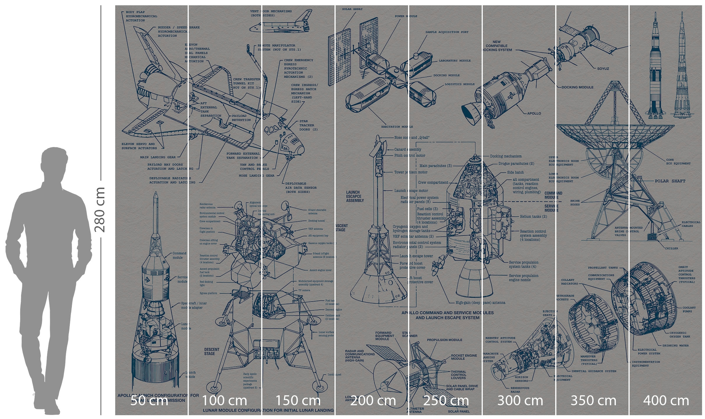 Komar Vliestapete »Digitaldruck Vlies -  Spacecraft Architecture - Größe 400 x 280 cm« bedruckt glatt Kinderzimmer