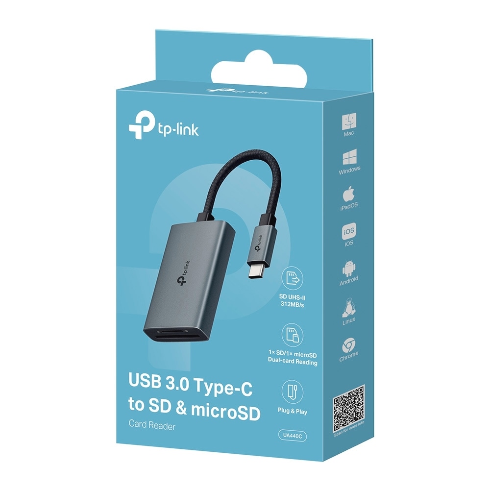 TP-Link USB-Adapter »UA440C USB3.0 Type-C zu SD & microSD 4.0«, USB-C zu MicroSD-Card, 15 cm