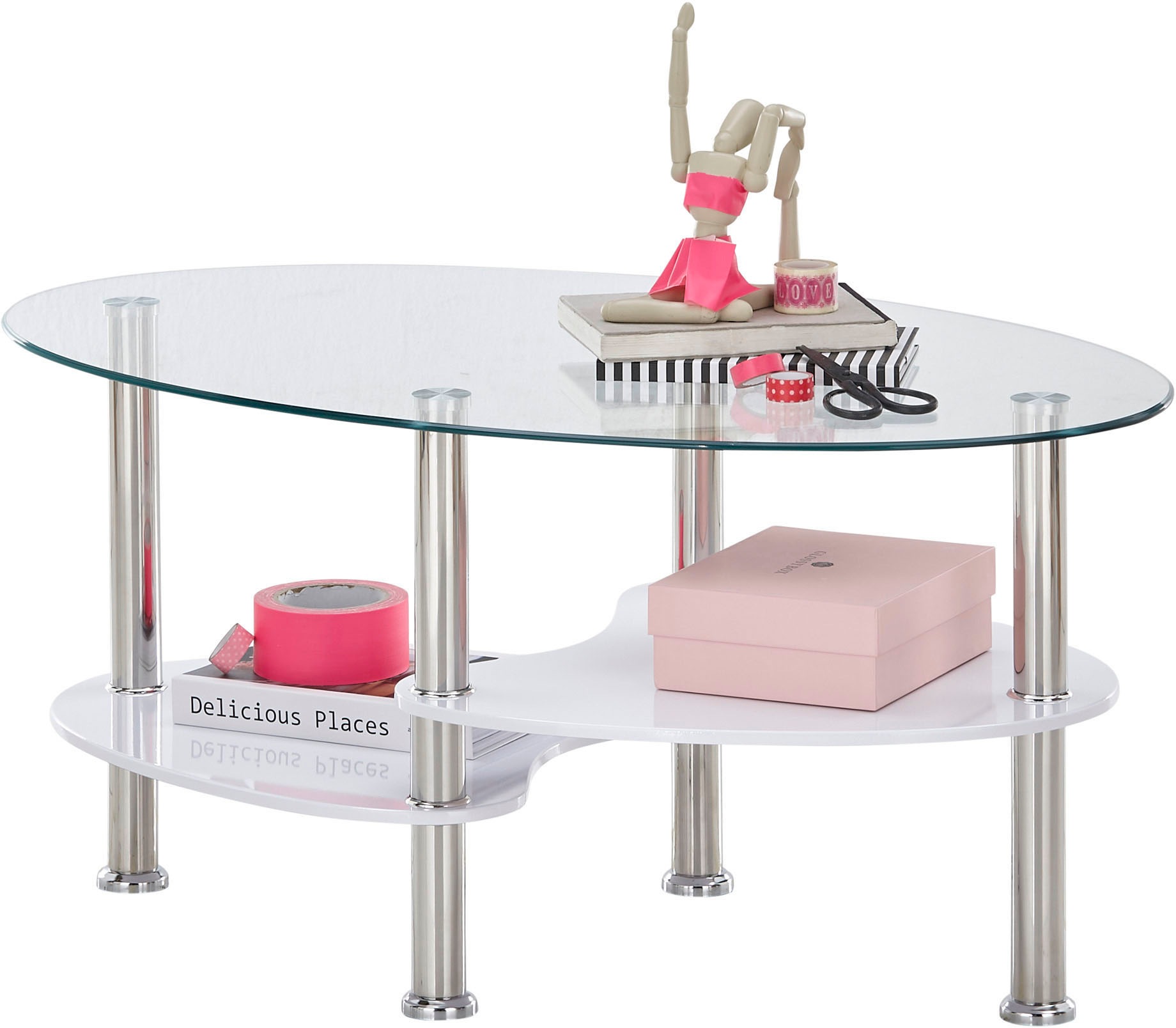 Stolkom Couchtisch "Panty Glastisch, Wohnzimmertisch, Beistelltisch Glas BxHxT 90x42x55 cm" Couchtisch, OTTOs Choice, Sicherheitsglas 8mm, Ablage in MDF Eiche Artisan und Eiche Sonoma