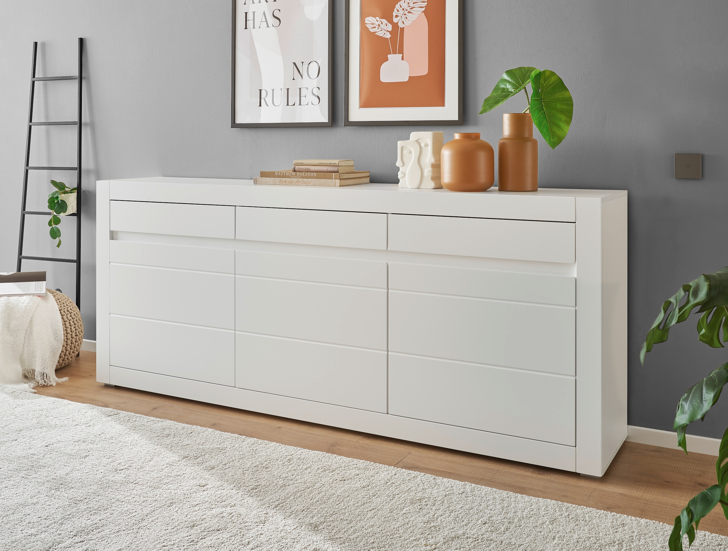 Home affaire Sideboard »Chester, moderne Anrichte, Kommode mit Stauraum, Schrank, Weiß Matt« 1 Stk. tlg. austauschbare Blende in Griffleiste, zeitloses Design, 217 cm breit