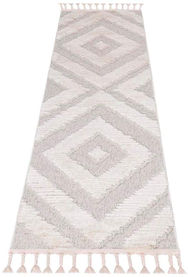 Carpet City Hochflor-Teppich »Valencia 813«, rechteckig, 20 mm Höhe, Läufer, Boho-Stil, 3D-Effekt, Raute, Hoch-Tief-Struktur, mit Fransen