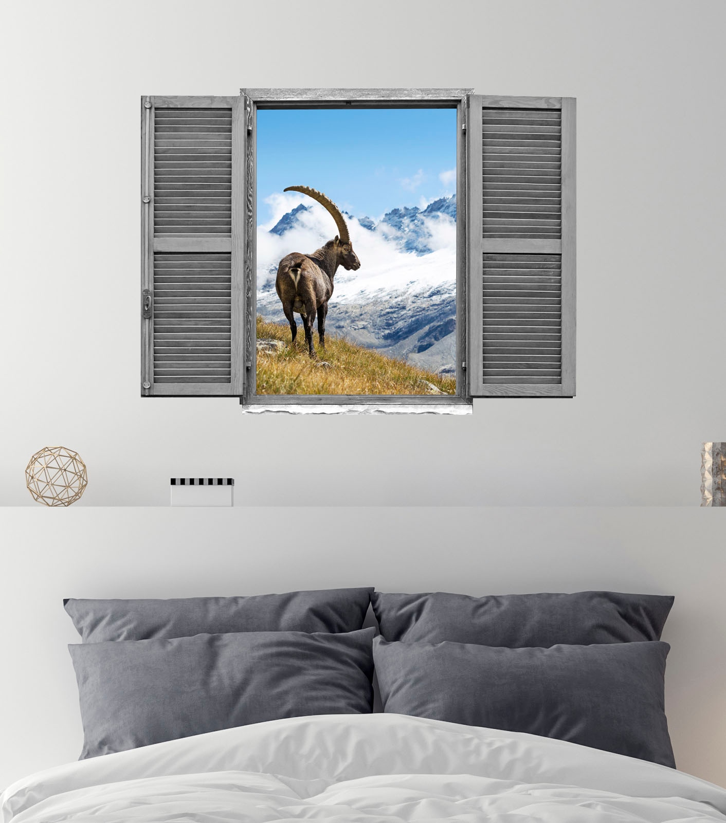 queence Wandtattoo »Steinbock«, (1 St.), Wandsticker, Wandbild, selbstklebend, 3D, Fenster