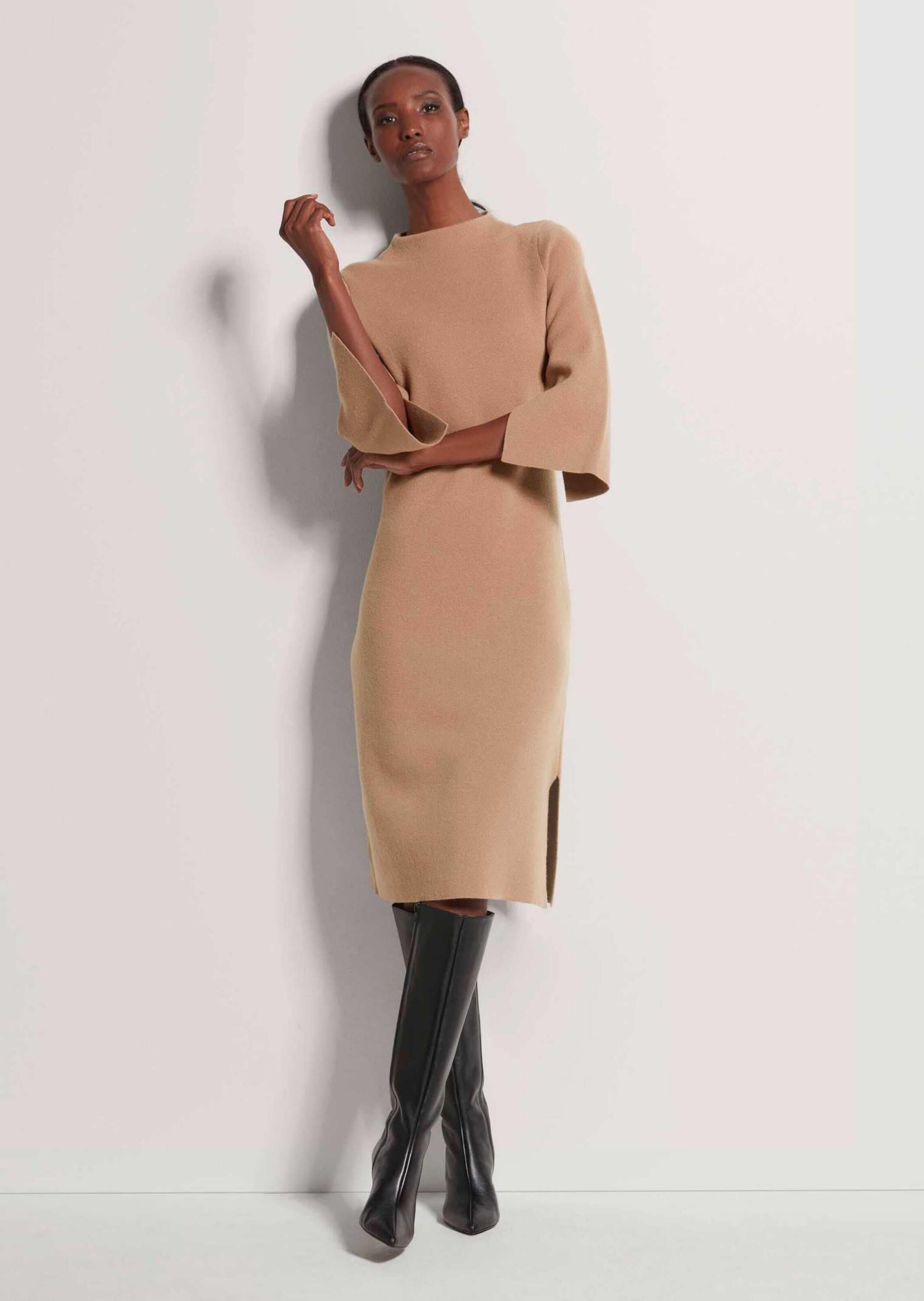 MADELEINE Strickkleid »Strickkleid Halbarm Kaschmir-Strickkleid in Midilänge« Feminines Strickkleid mit Seitenschlitz