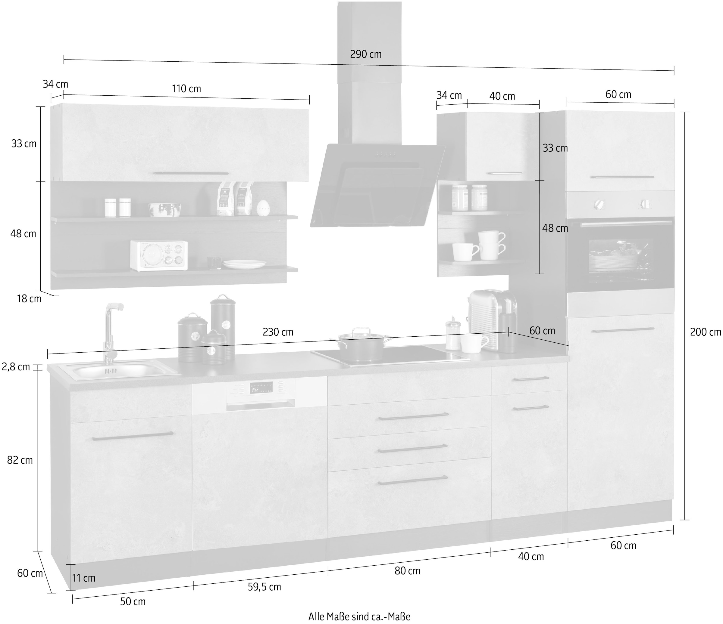 HELD MÖBEL Küchenzeile »Tulsa«, ohne E-Geräte, Breite 290 cm, schwarze  Metallgriffe, MDF Fronten auf Raten bestellen